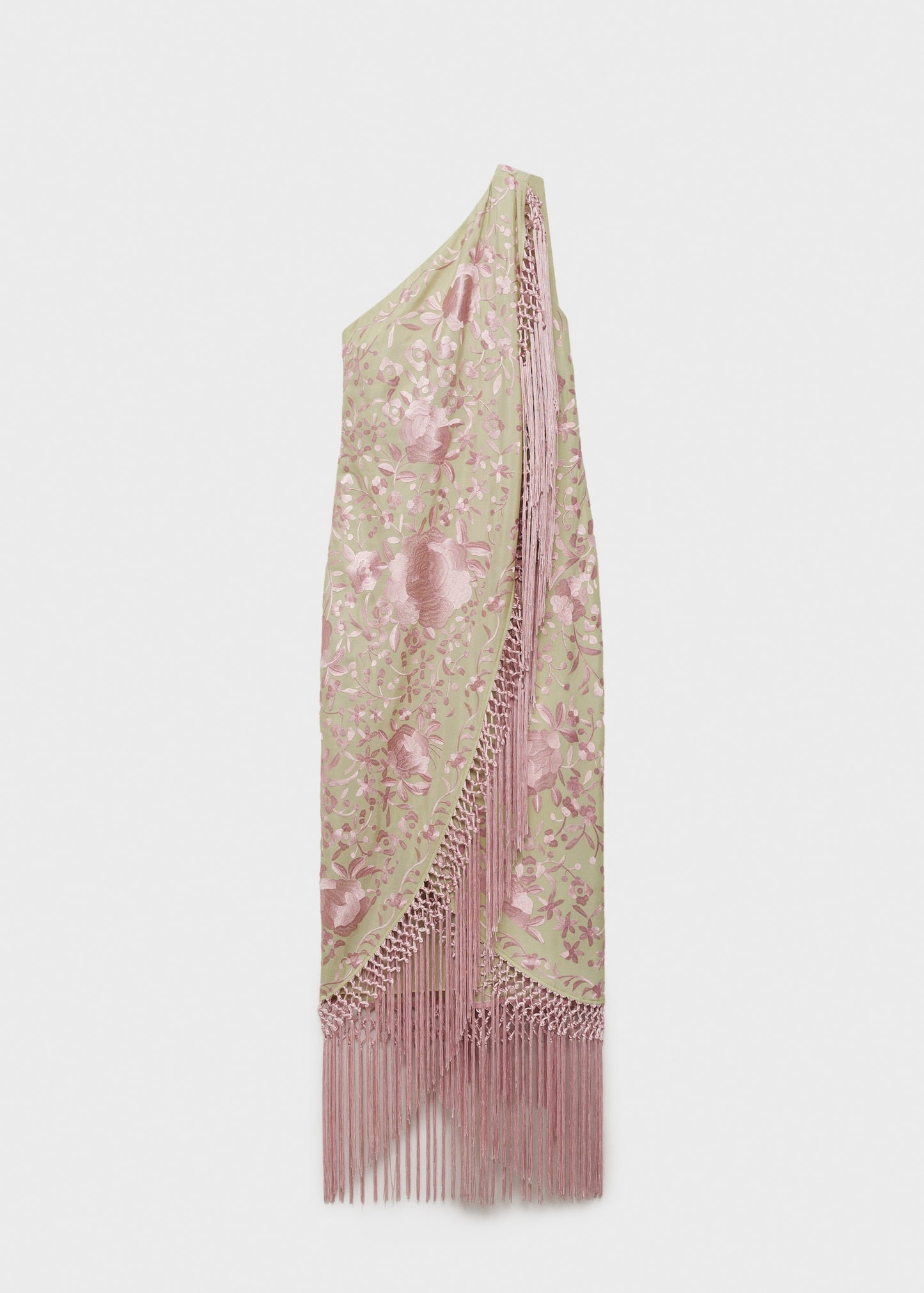 Asymmetrical dress with embroidered fringes