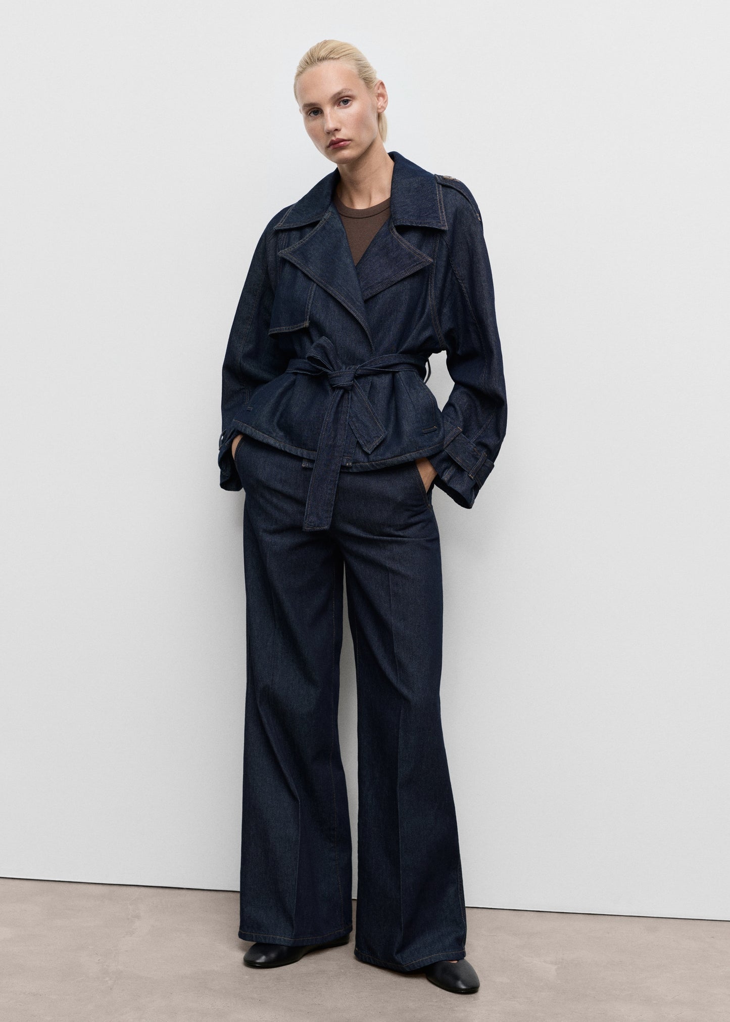 Wide-leg denim trousers with belt loops