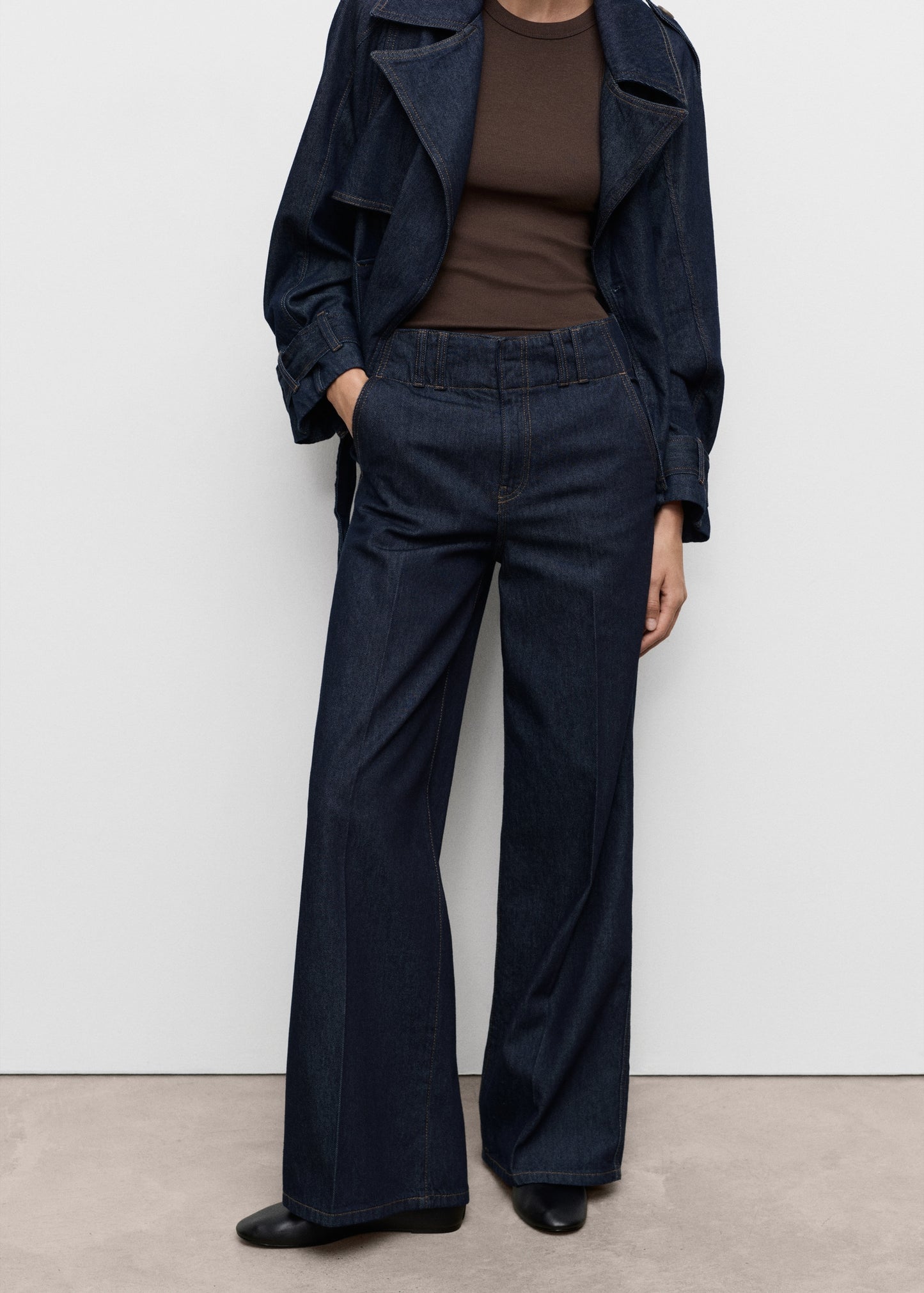 Wide-leg denim trousers with belt loops
