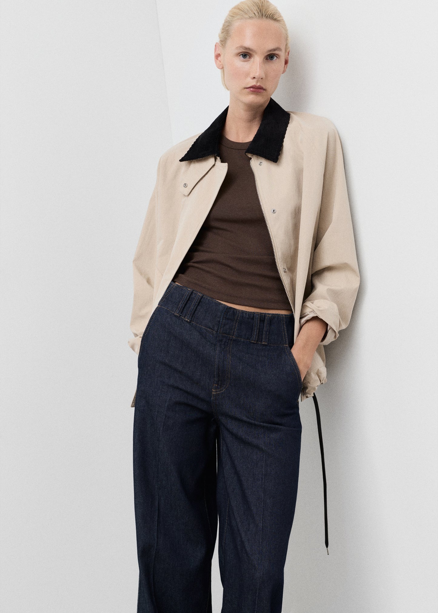 Wide-leg denim trousers with belt loops