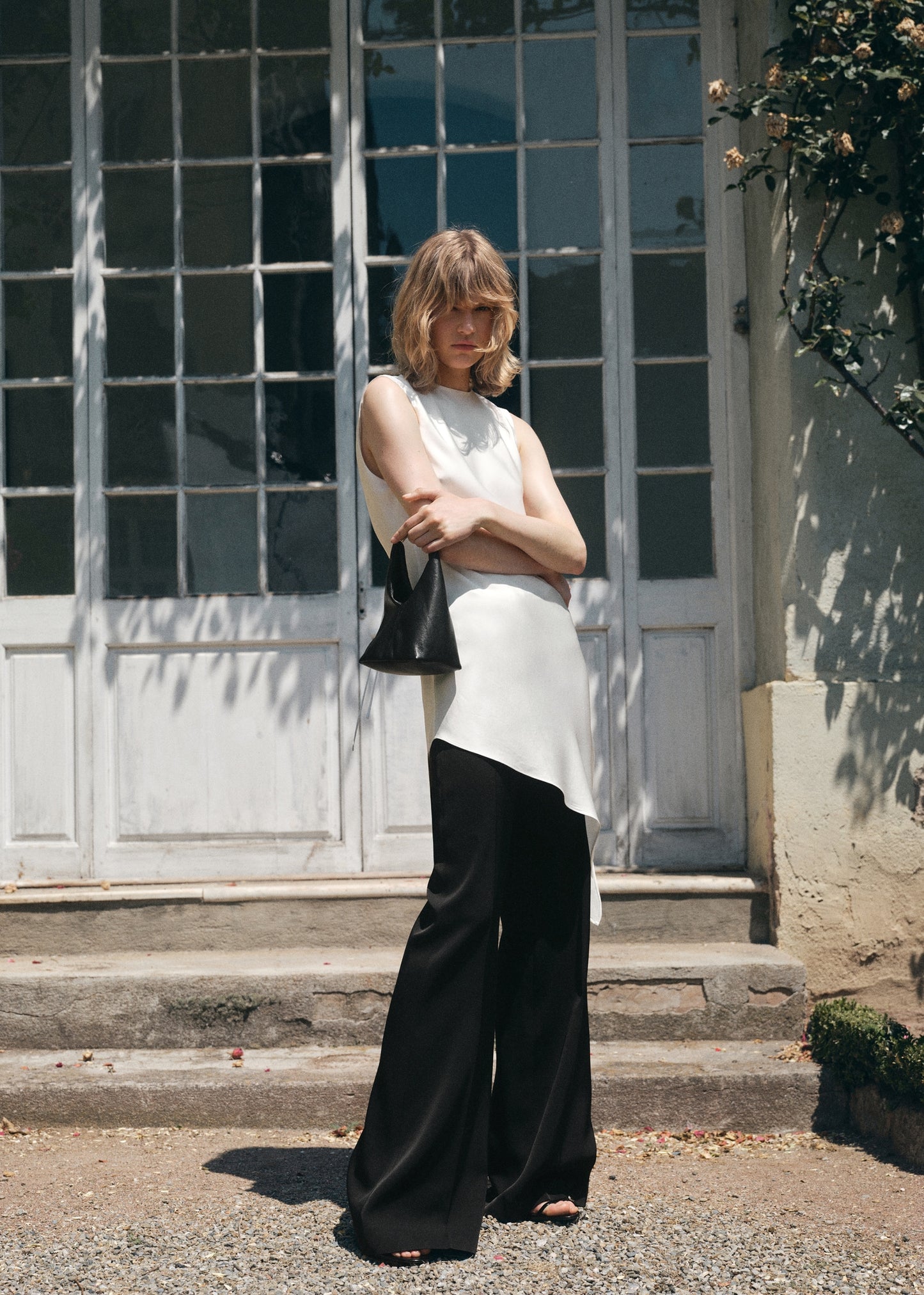 Asymmetrical satin top