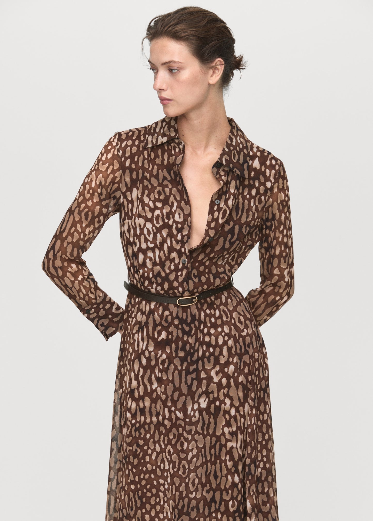 Leopard-print shirt dress with belt