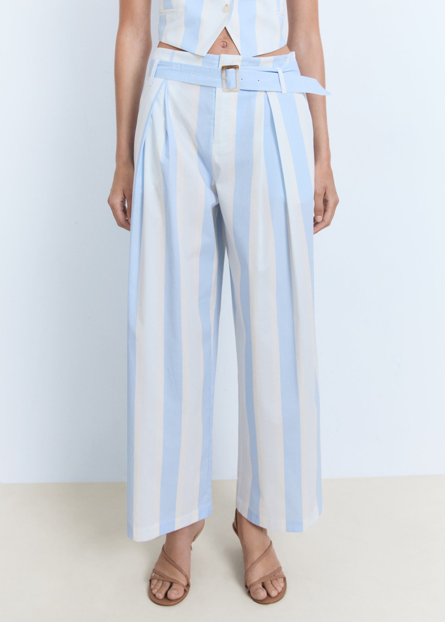 Striped culotte trousers with belt