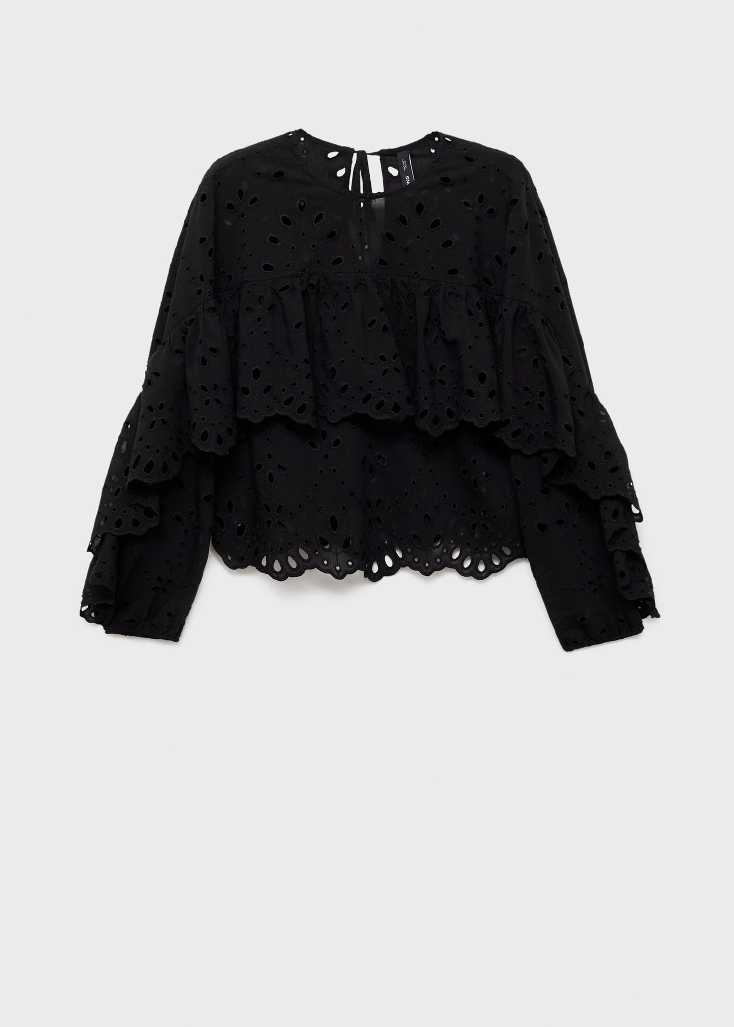Blouse with embroidered eyelet ruffles