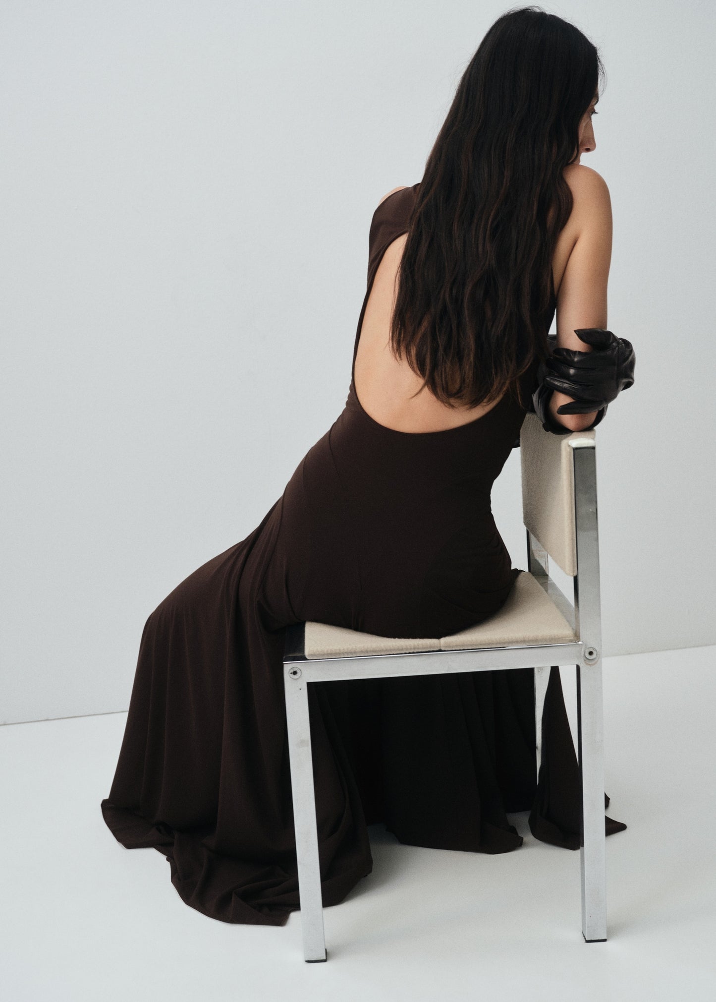 Godet dress with back opening
