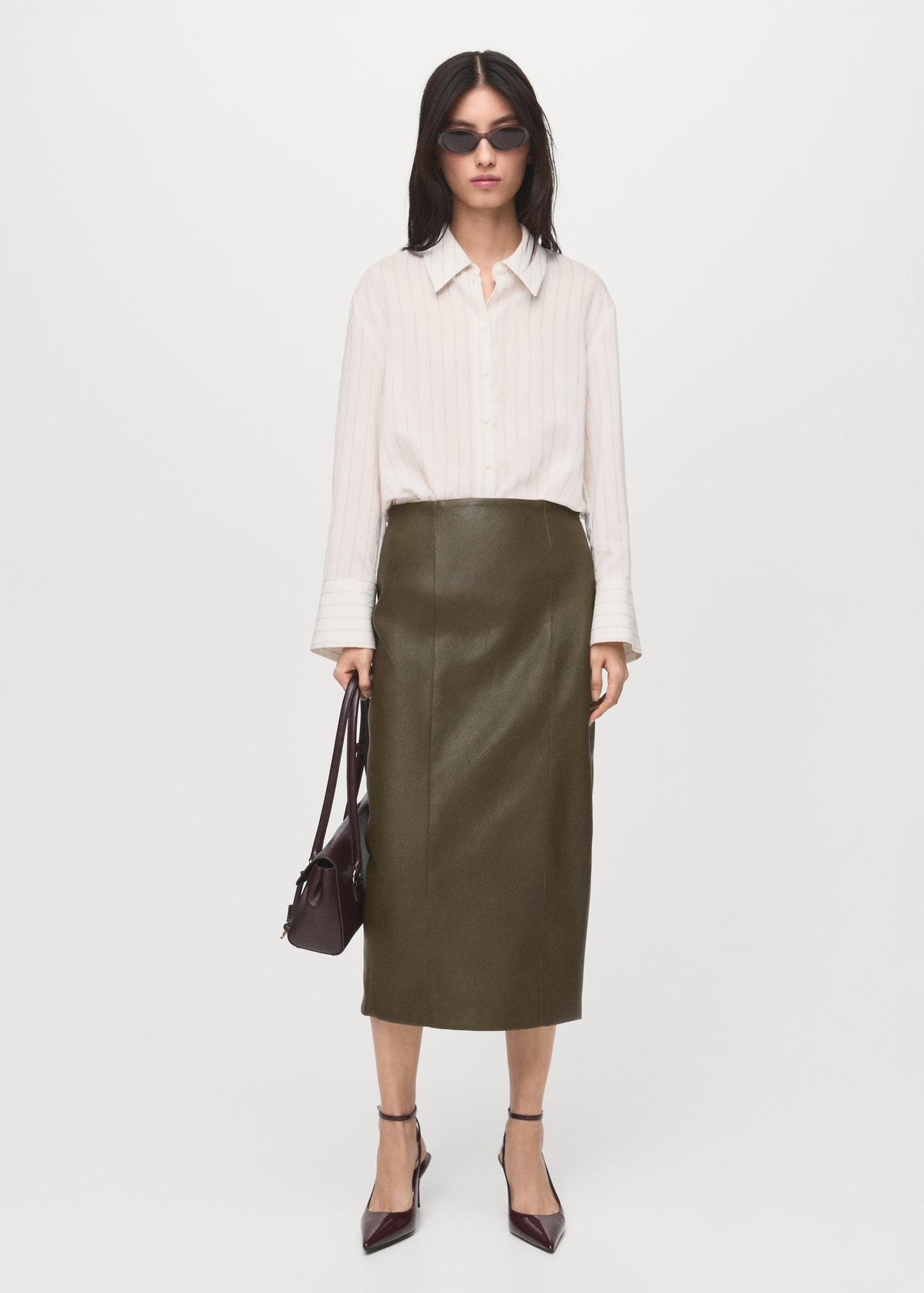 Faux-leather pencil skirt