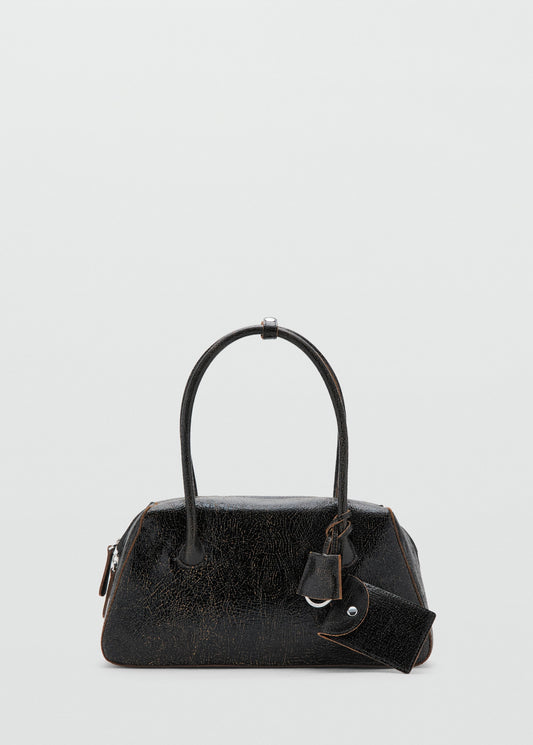 Leather shoulder bag with charms