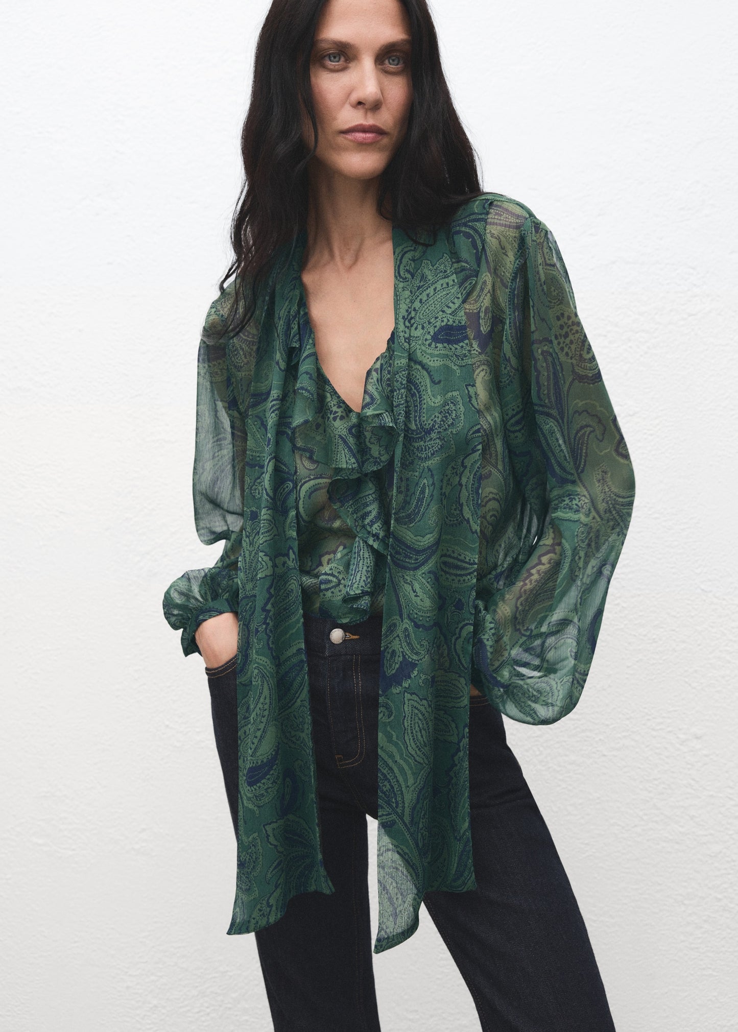 Paisley-print blouse with foulard