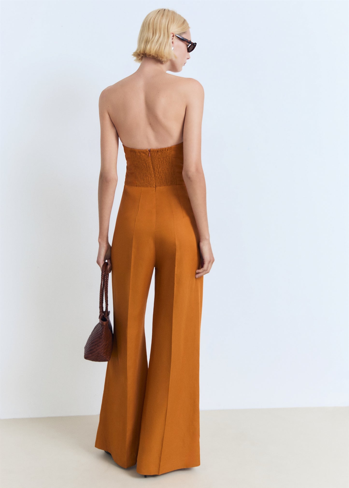 Linen blend strapless jumpsuit