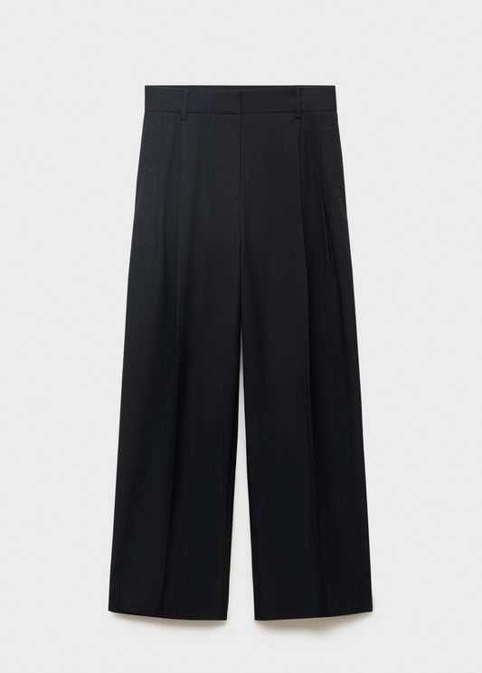 Straight-leg cotton pleated trousers