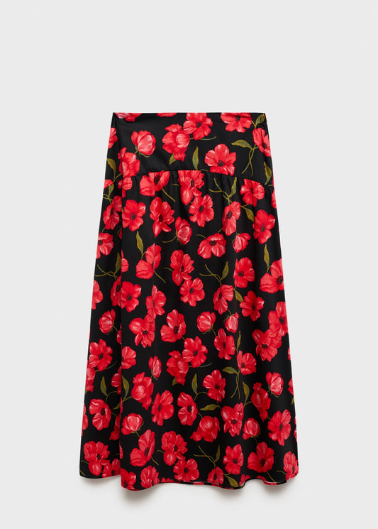Floral-print flared skirt