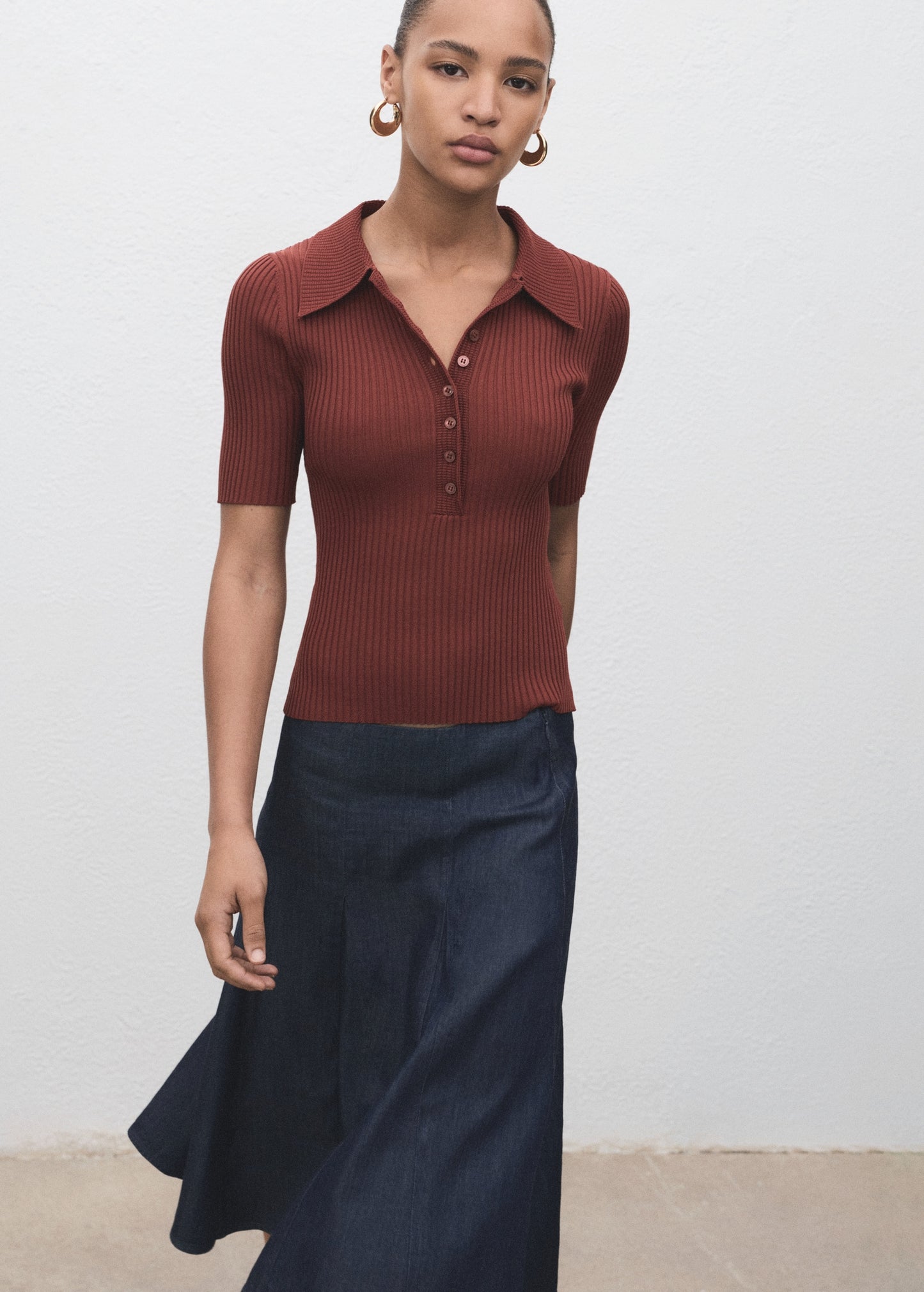 Pleated denim skirt