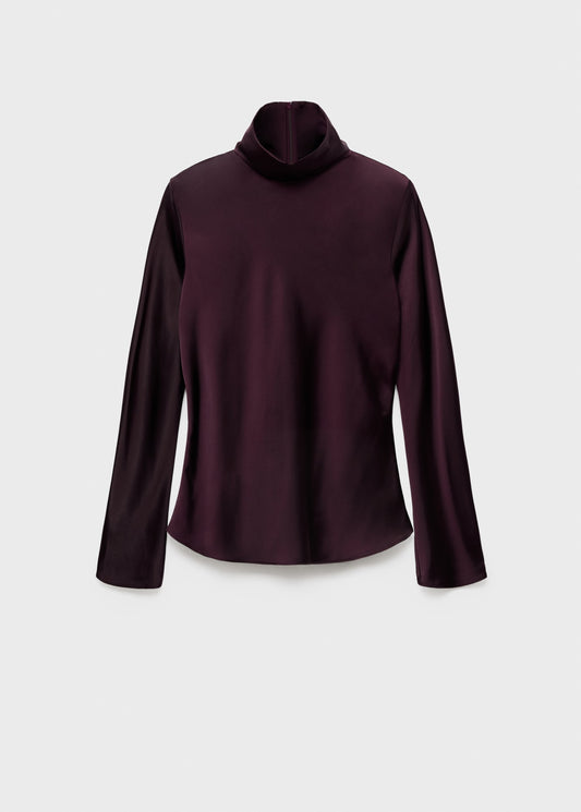 High collar satin blouse