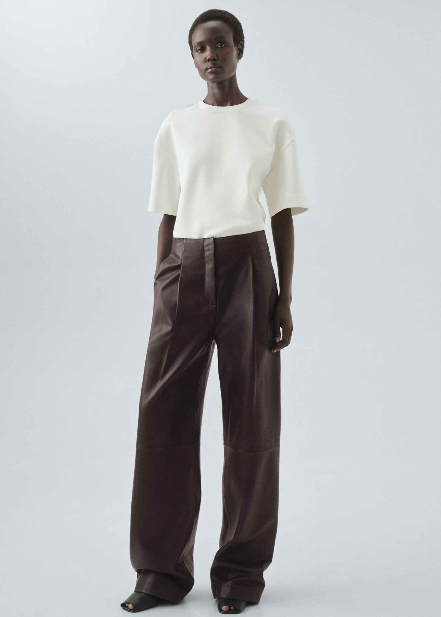 100% leather straight-leg trousers