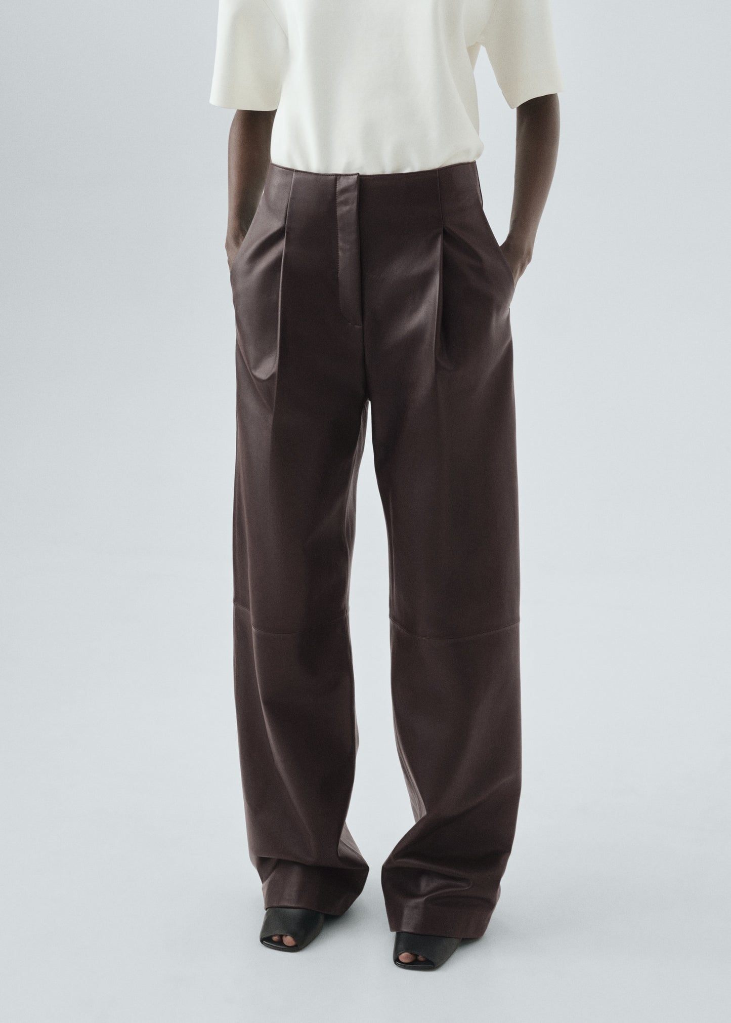 100% leather straight-leg trousers