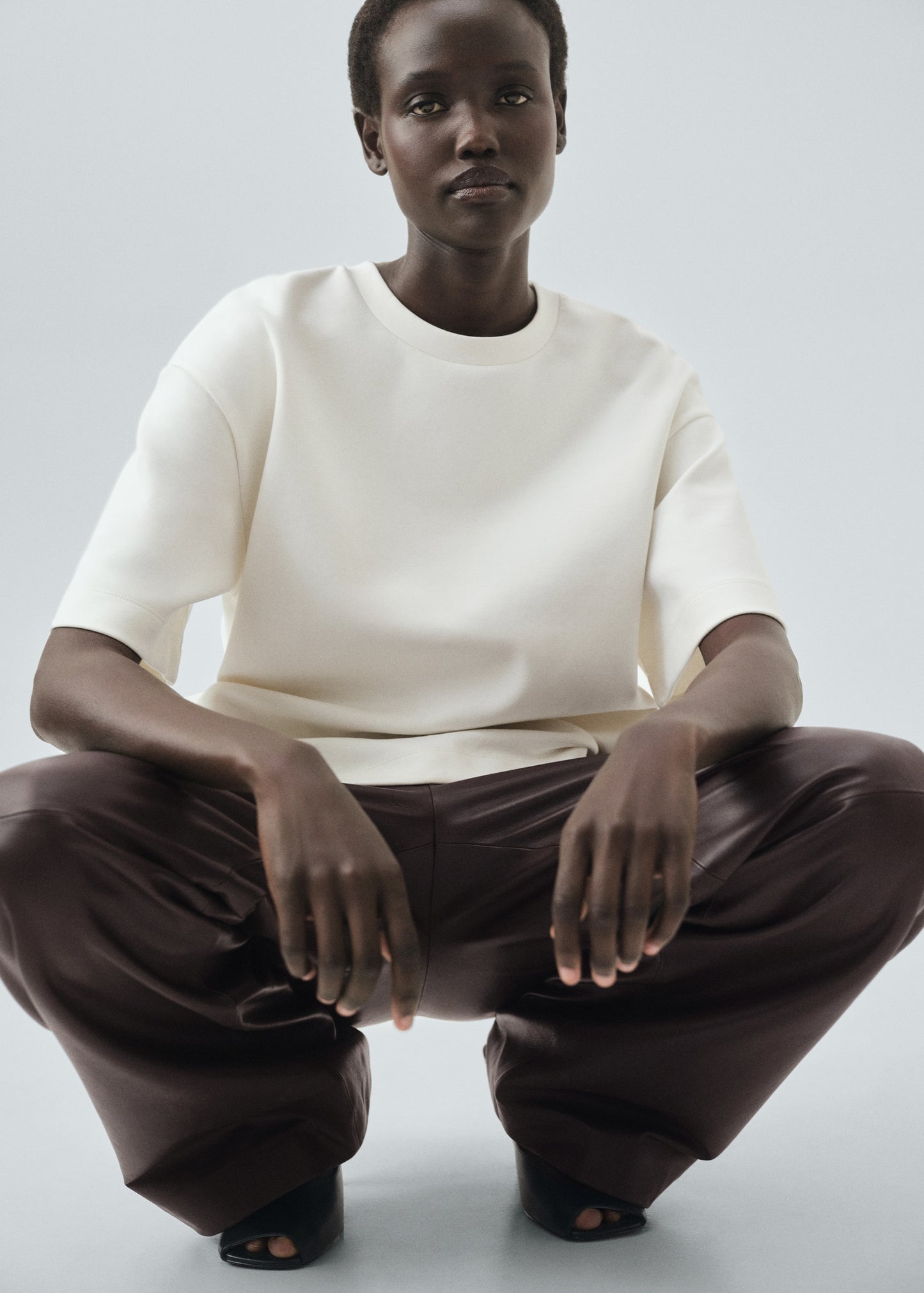 100% leather straight-leg trousers