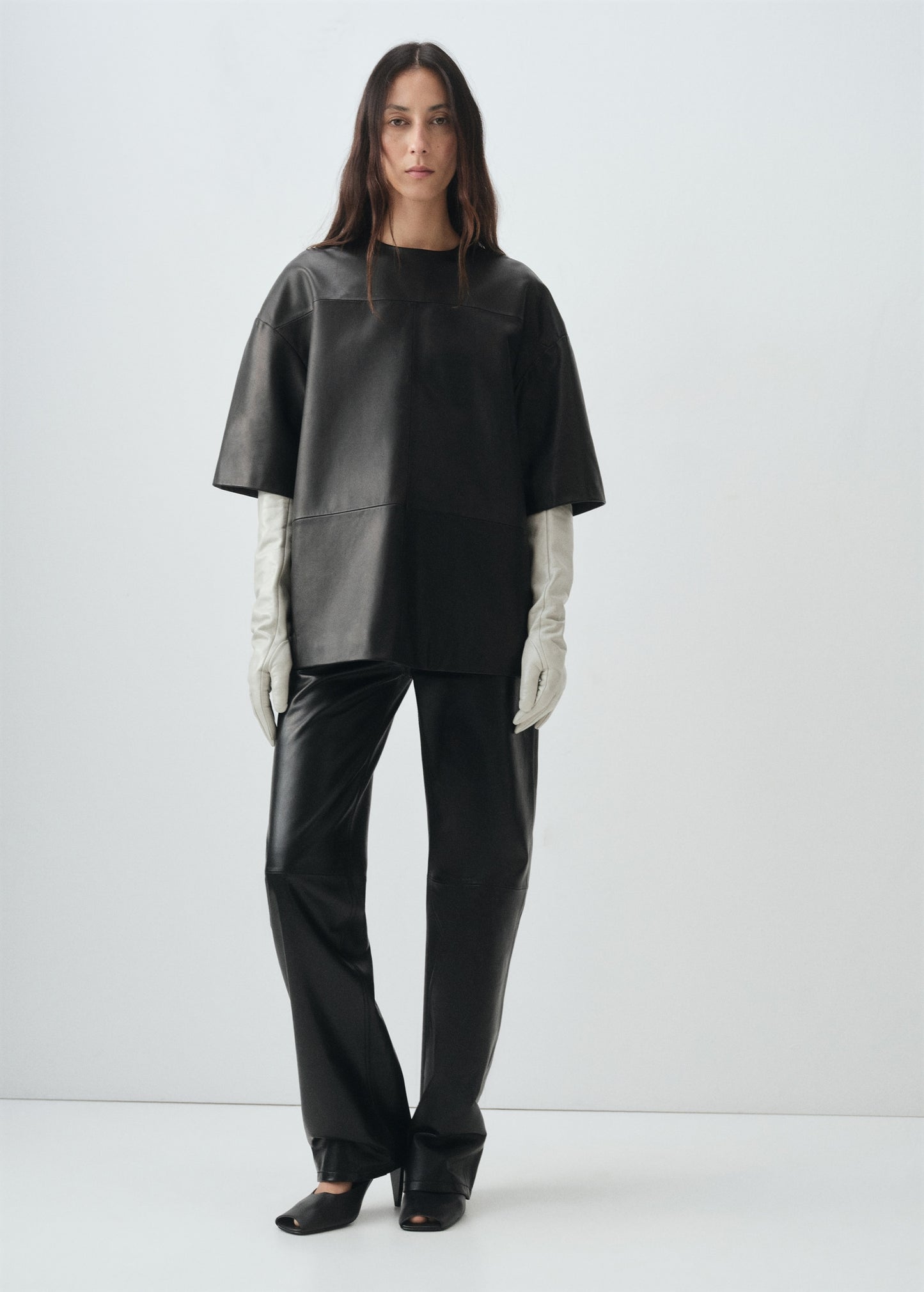100% leather straight-leg trousers