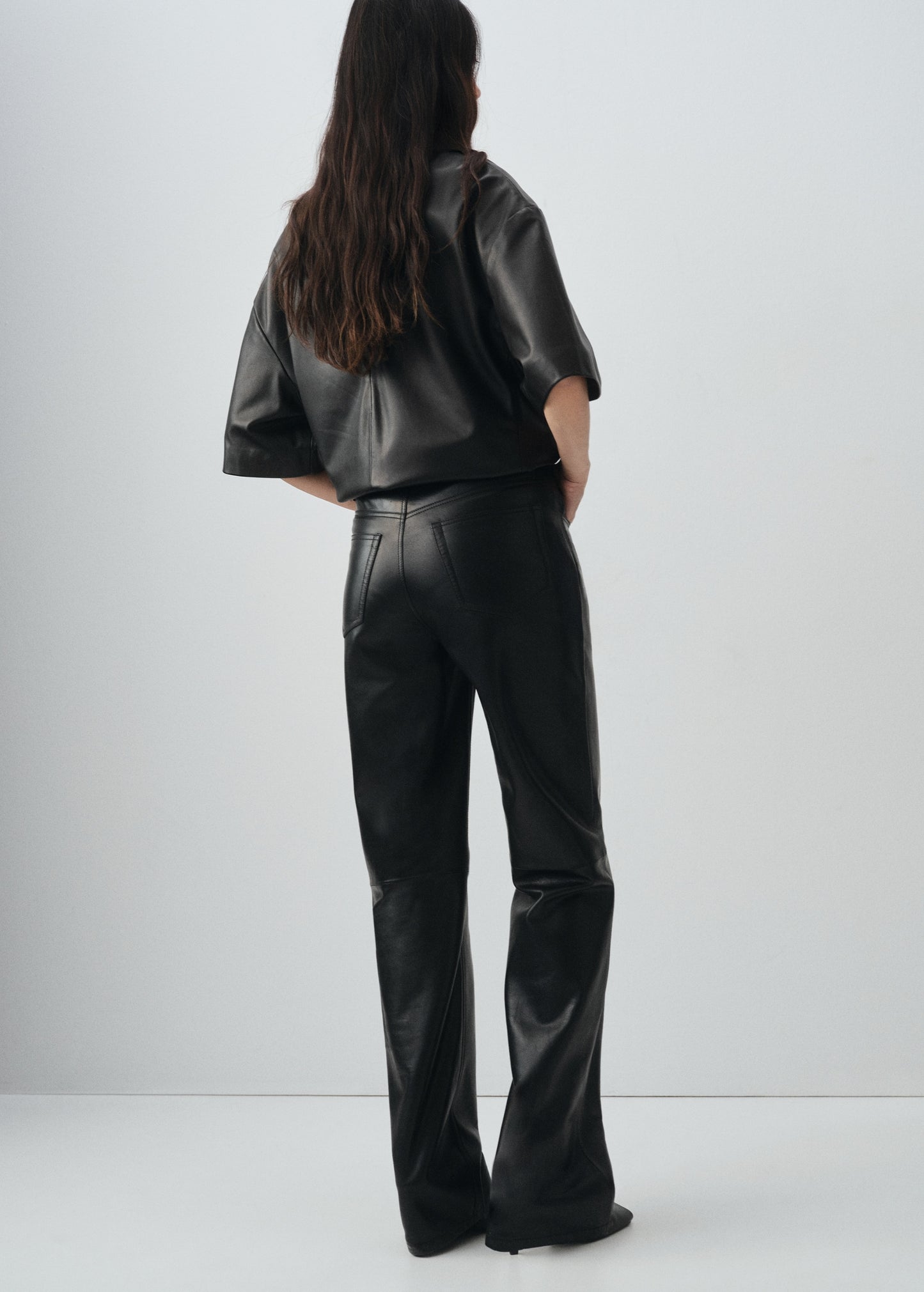 100% leather straight-leg trousers
