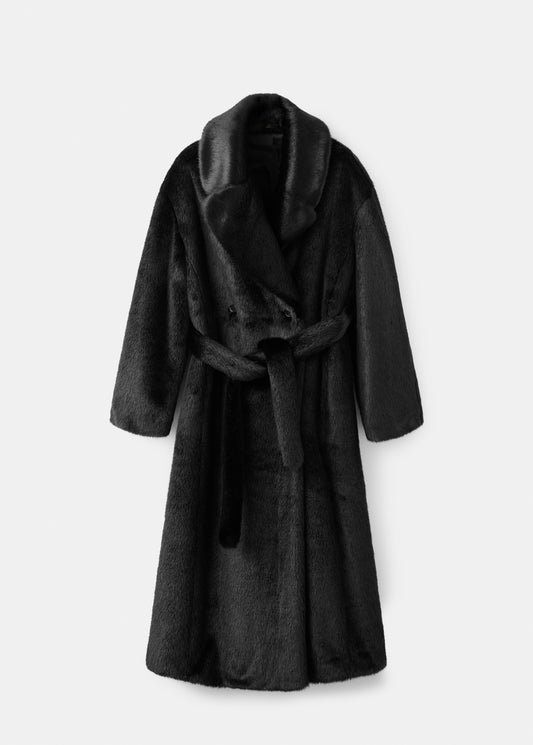 Fur-effect coat with belt