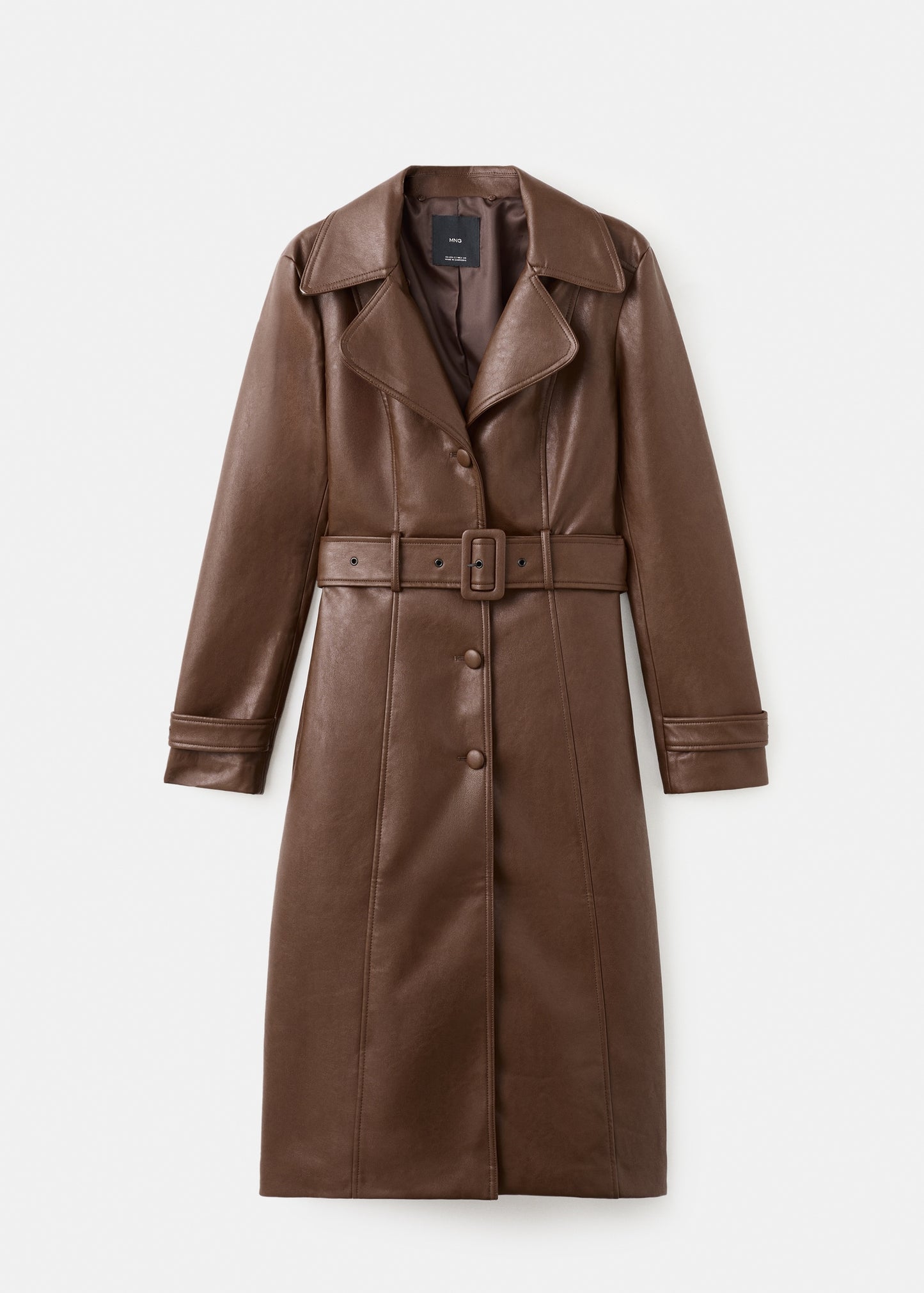 Leather-effect coat with fur collar