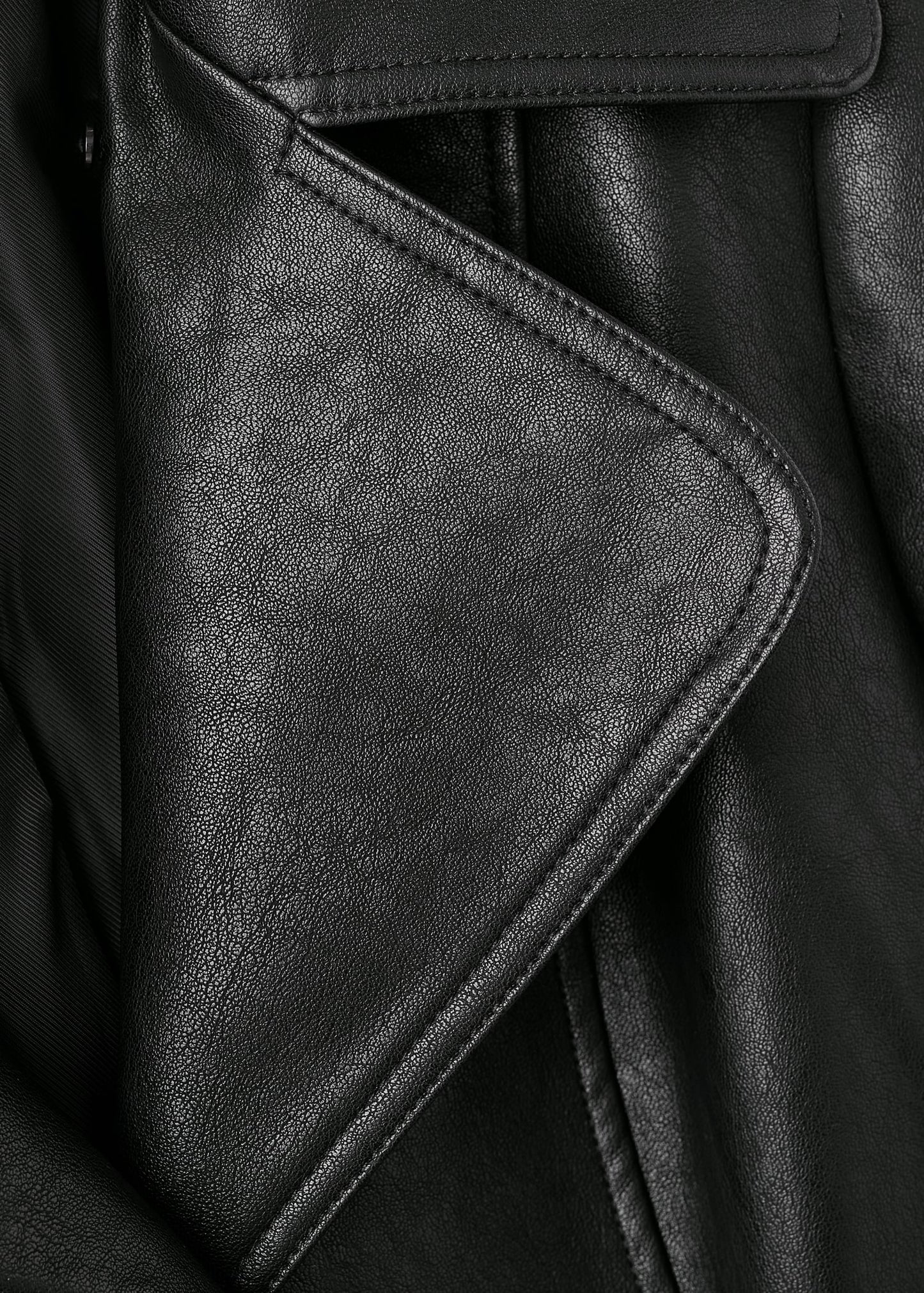 Leather-effect coat with fur collar