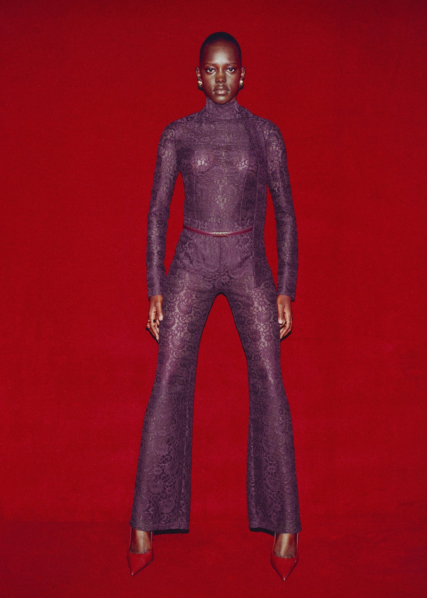 Straight-fit lace trousers