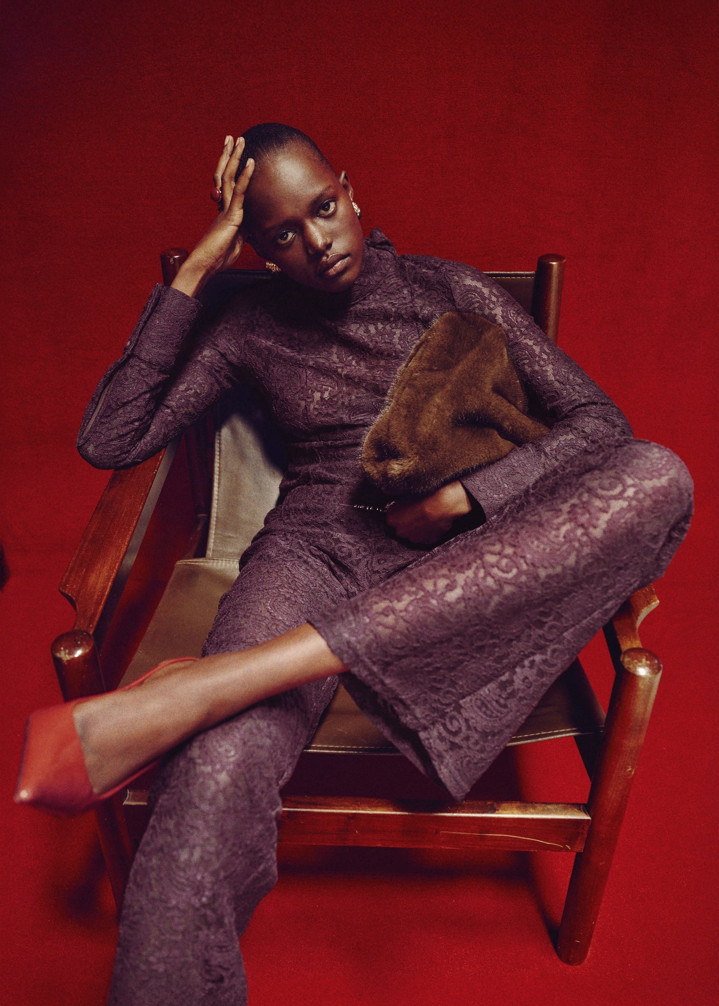 Straight-fit lace trousers