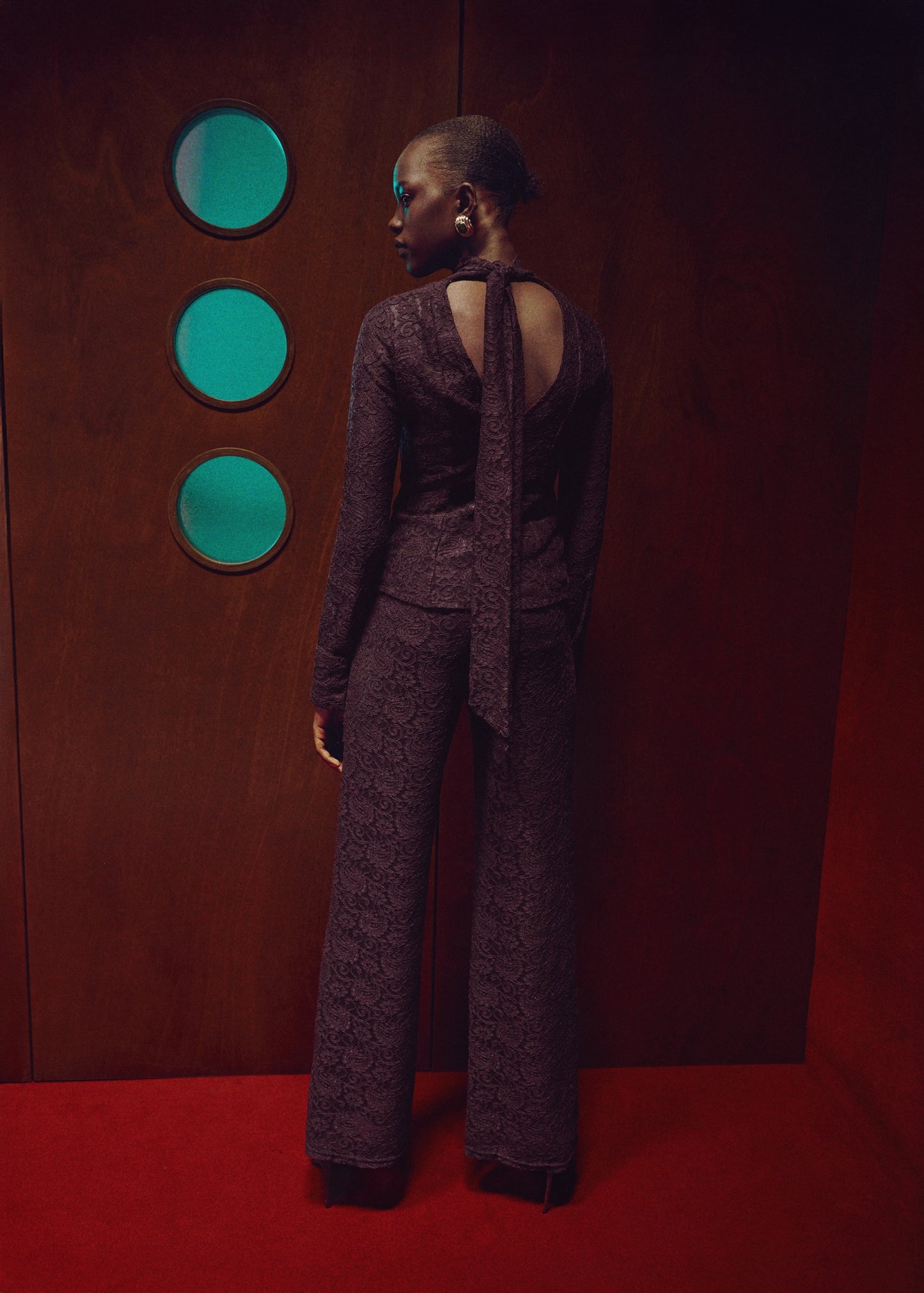 Straight-fit lace trousers