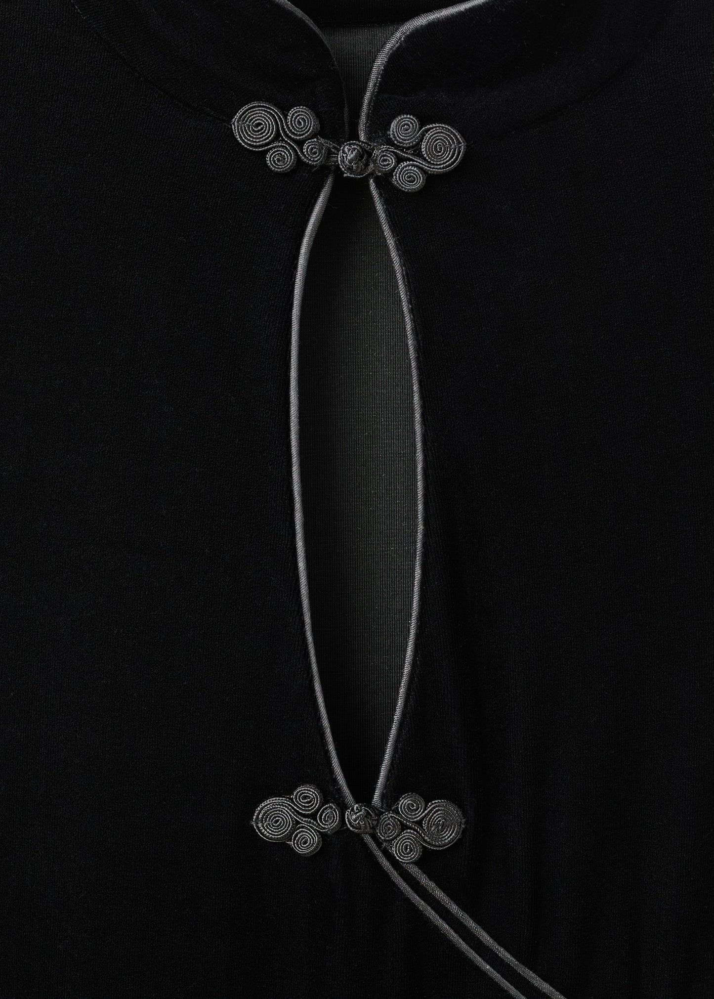 Velvet dress with toggle fastenings and slit