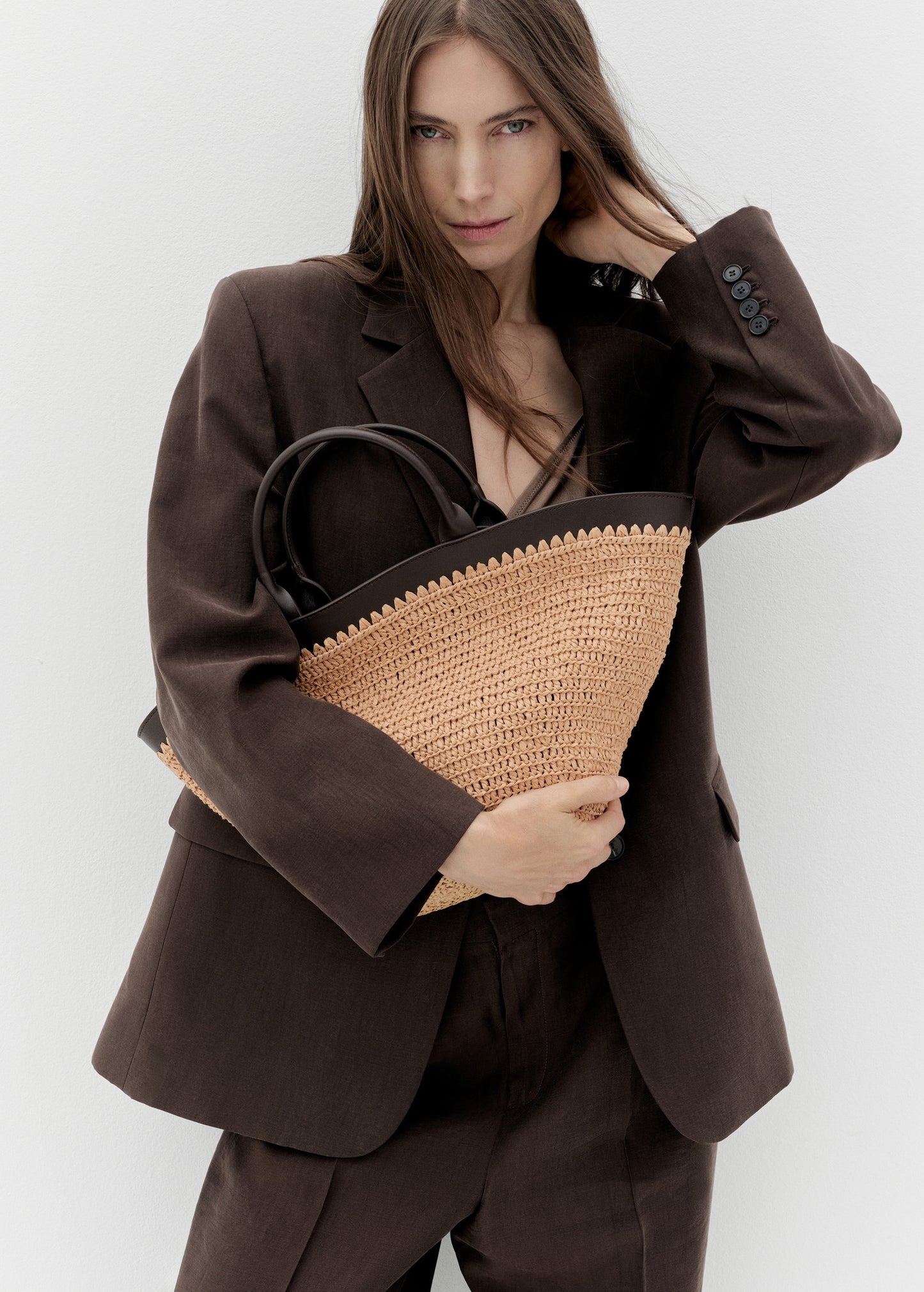 Large natural fibre bag with double handle