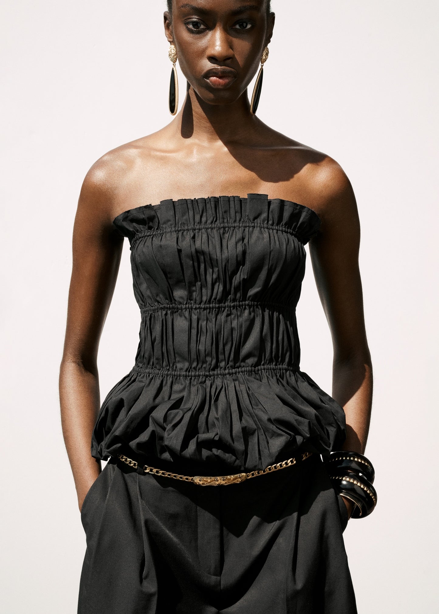 Ruched strapless top
