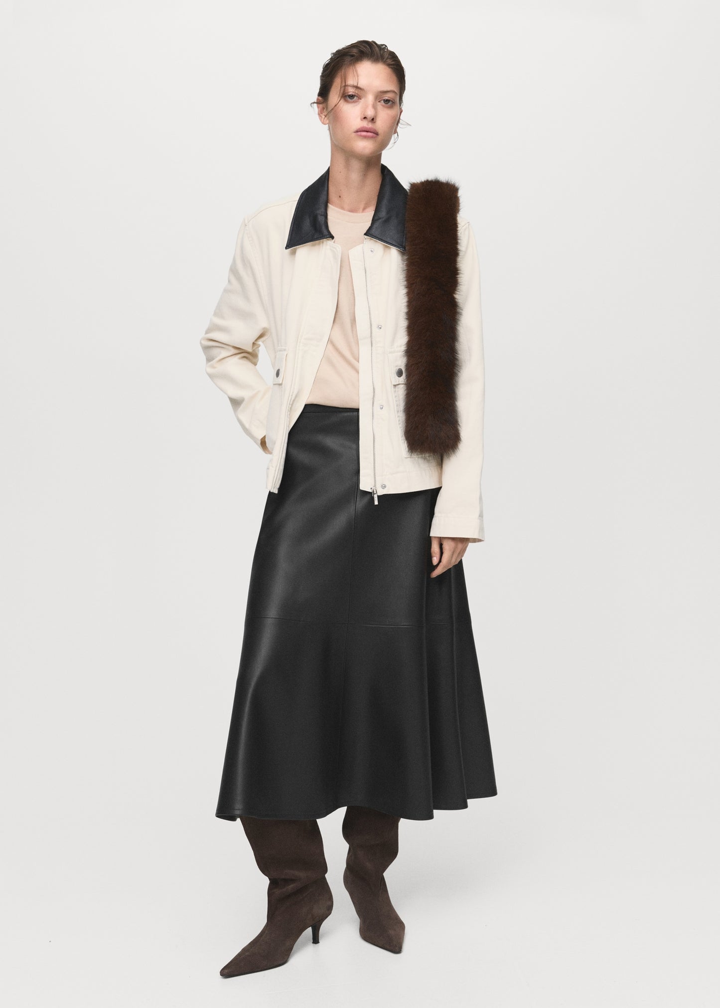 Leather-effect midi-skirt