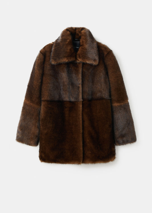 Fur-effect coat with shirt collar