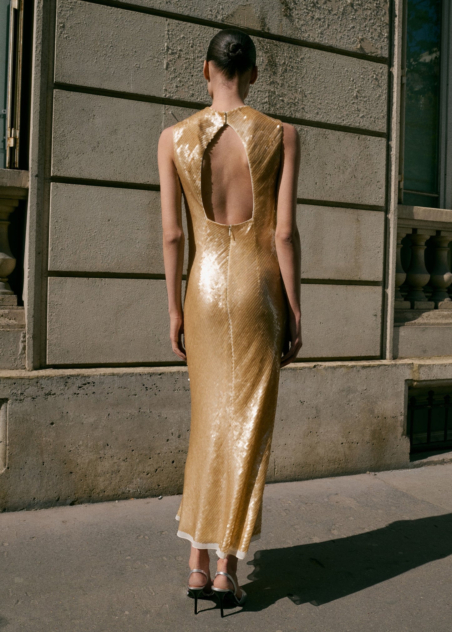 Scoop-back sequin dress