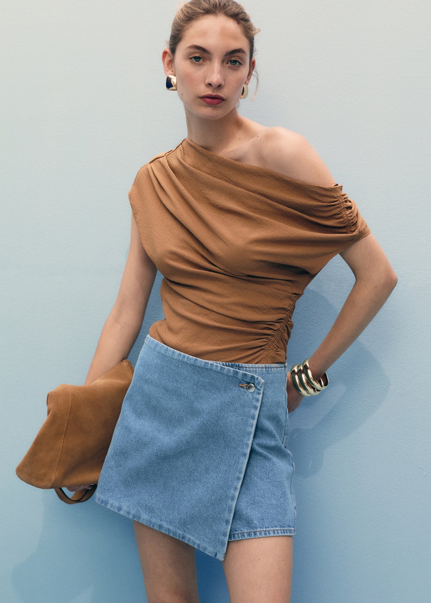 Wrapped denim skort