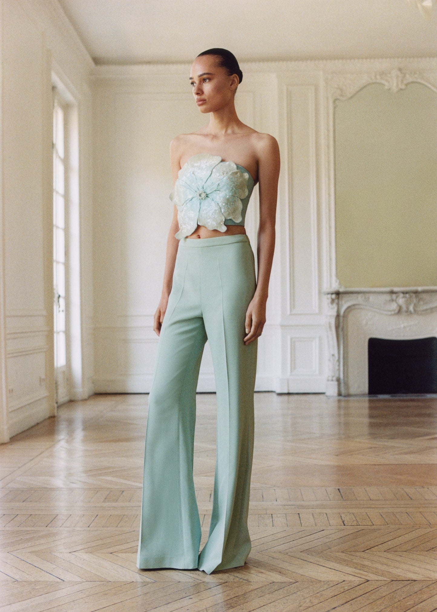 High-waist flared trousers