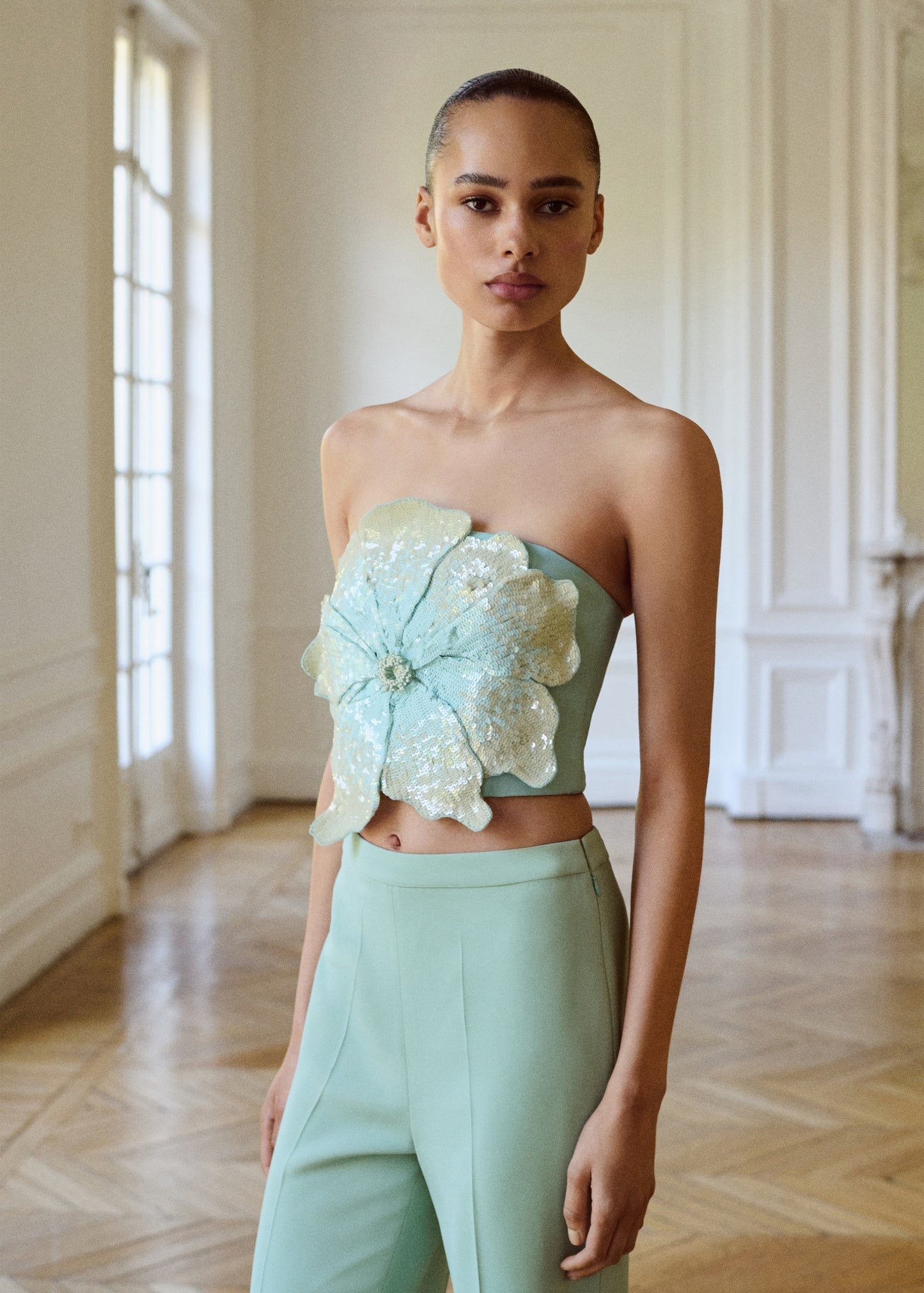 High-waist flared trousers
