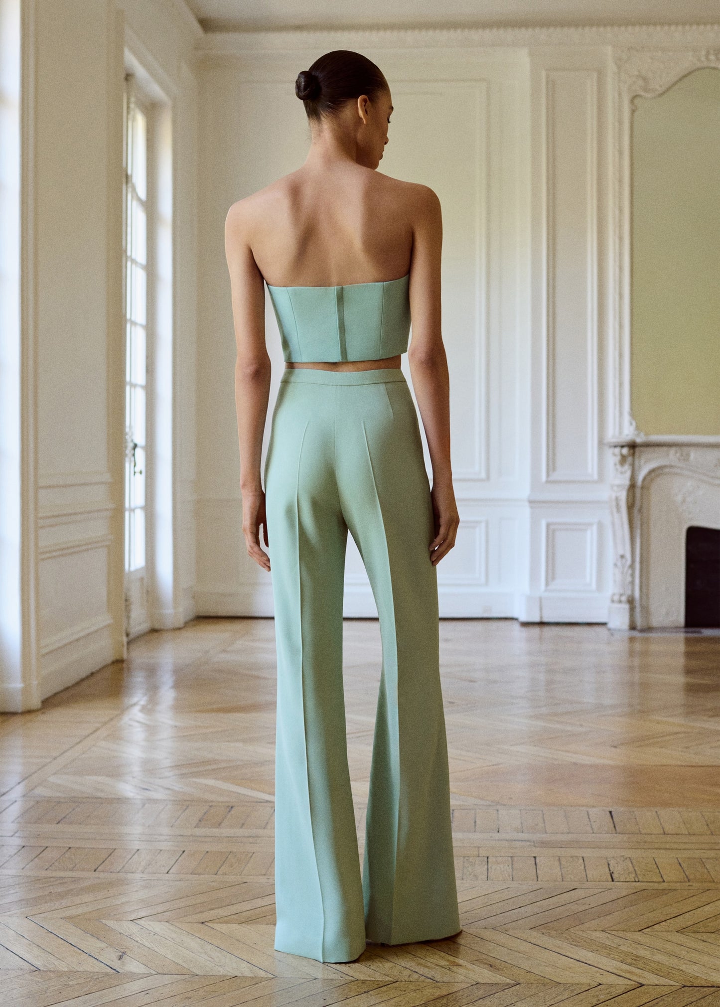 High-waist flared trousers