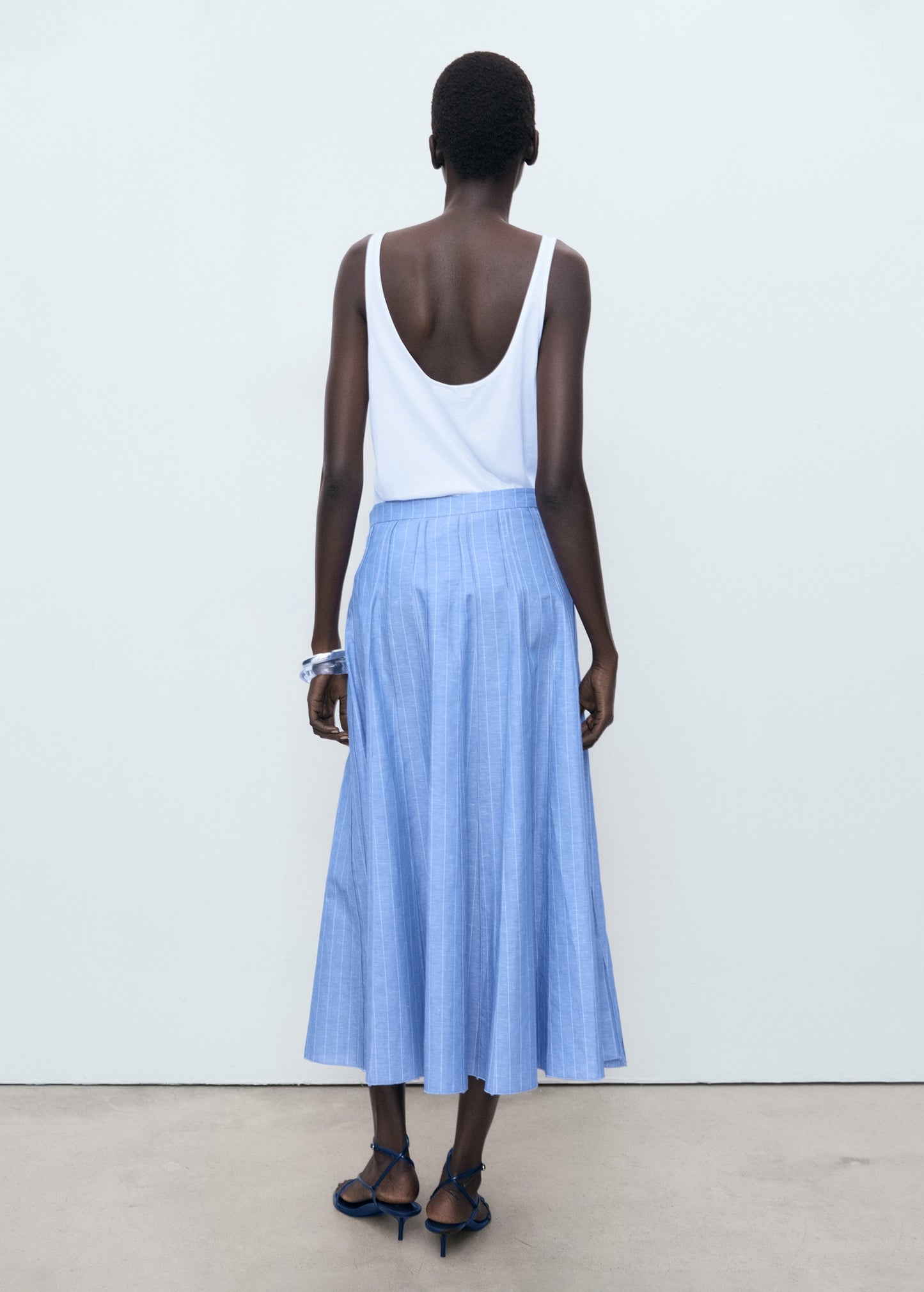 Striped linen-blend skirt