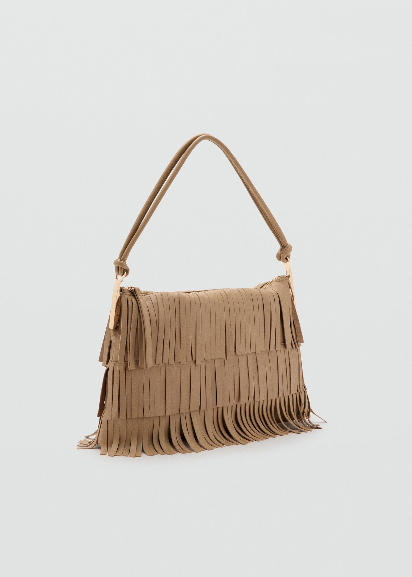 Large leather shoulder bag with fringes