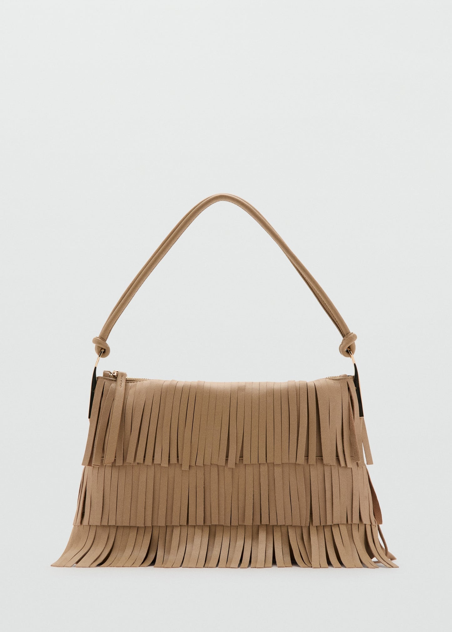 Large leather shoulder bag with fringes
