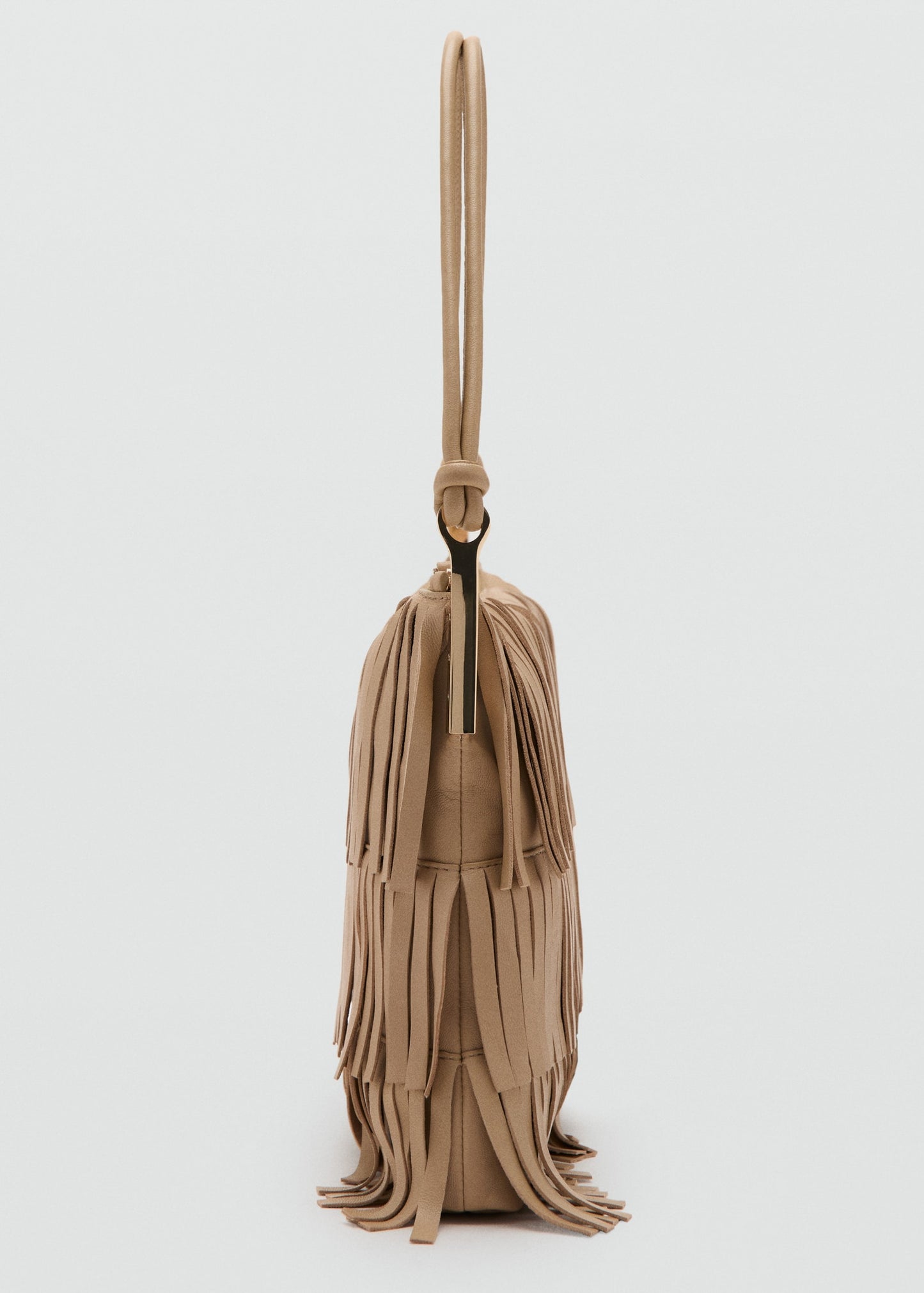 Large leather shoulder bag with fringes