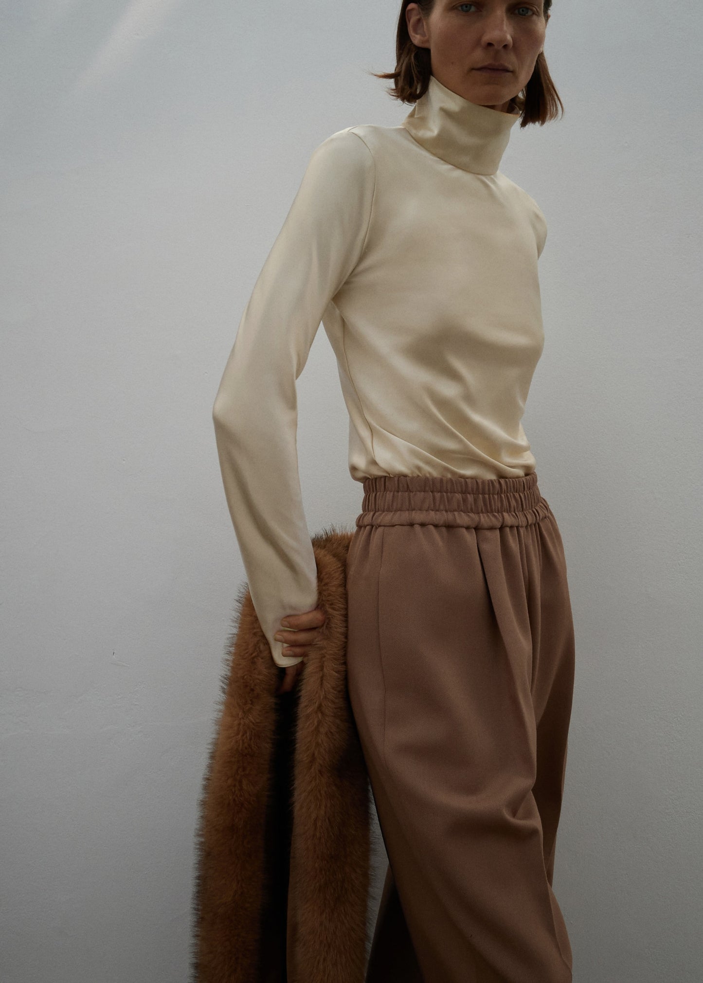 High-neck satin blouse