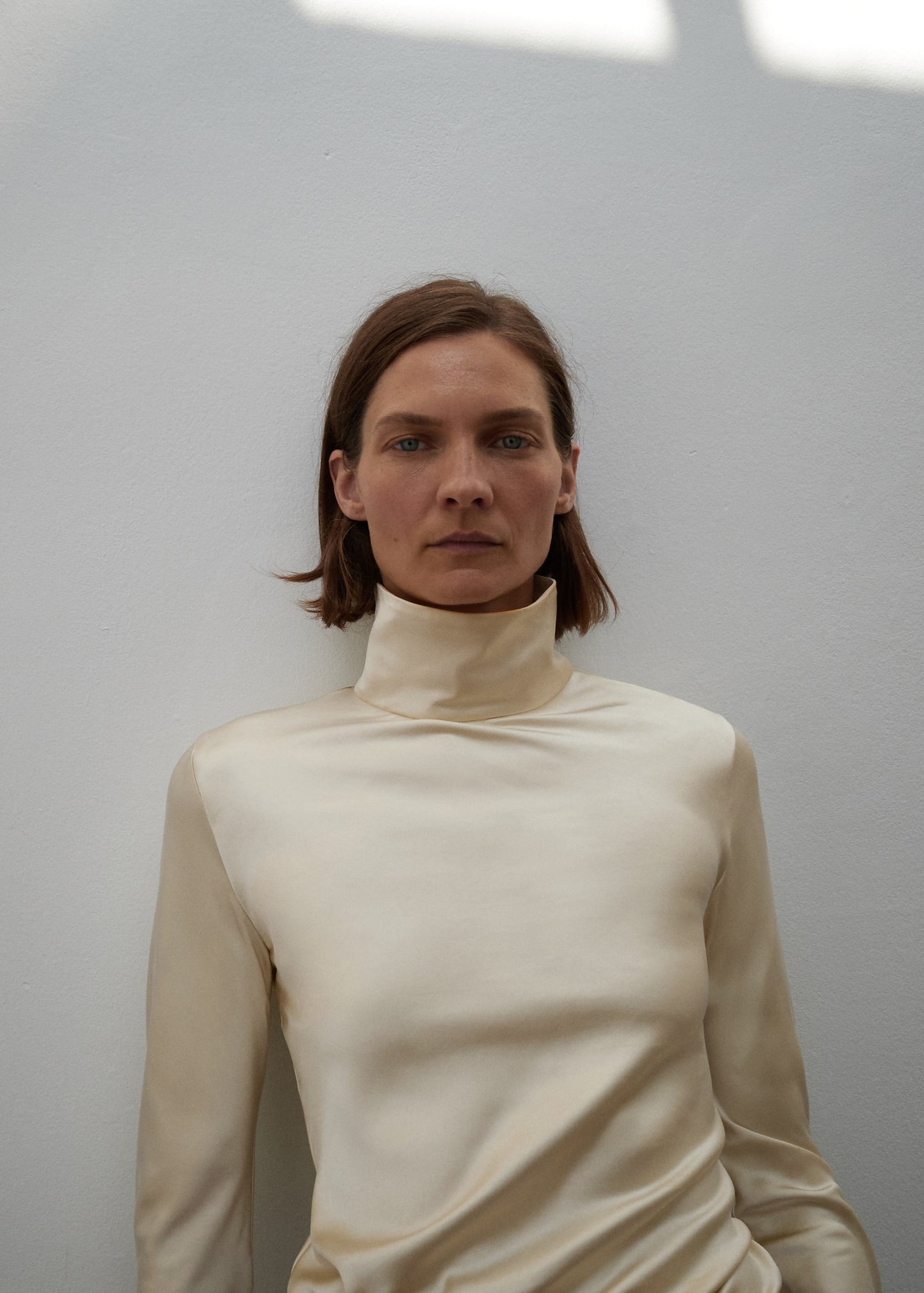 High-neck satin blouse