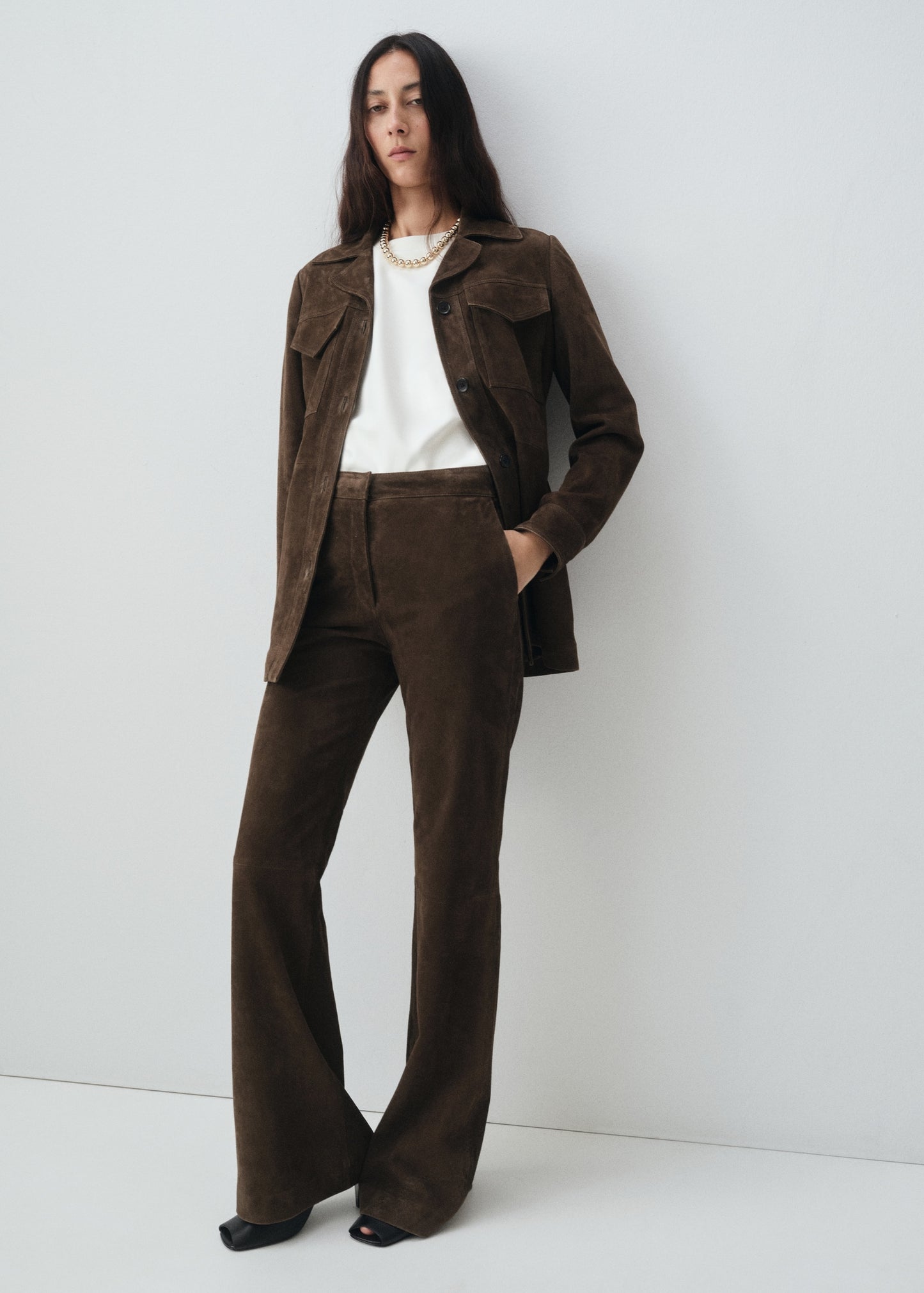 100% suede flared trousers