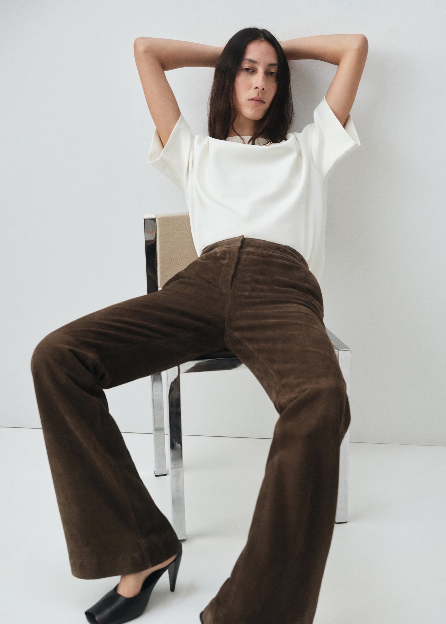 100% suede flared trousers