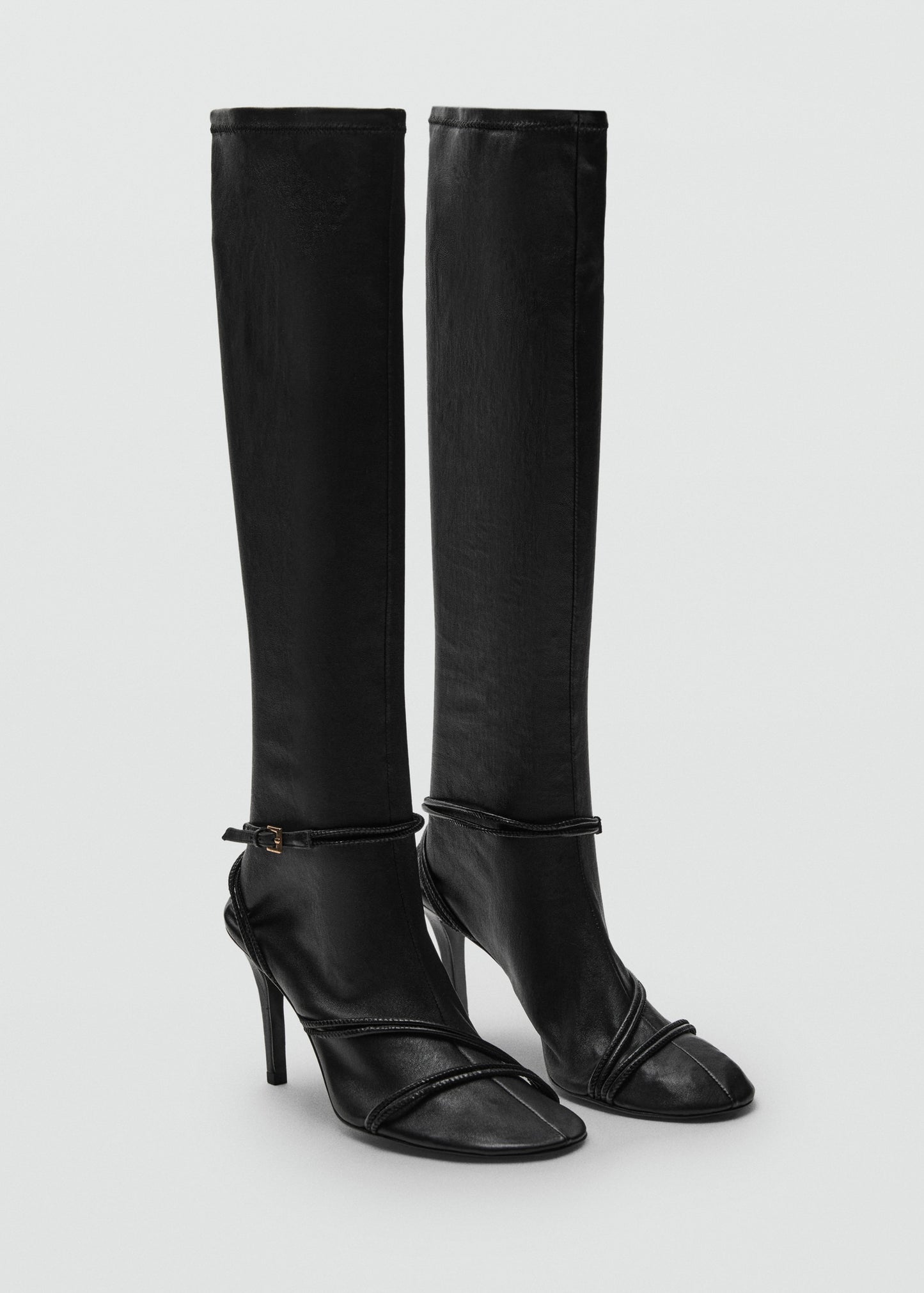 100% leather high boots with straps