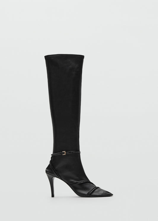 100% leather high boots with straps