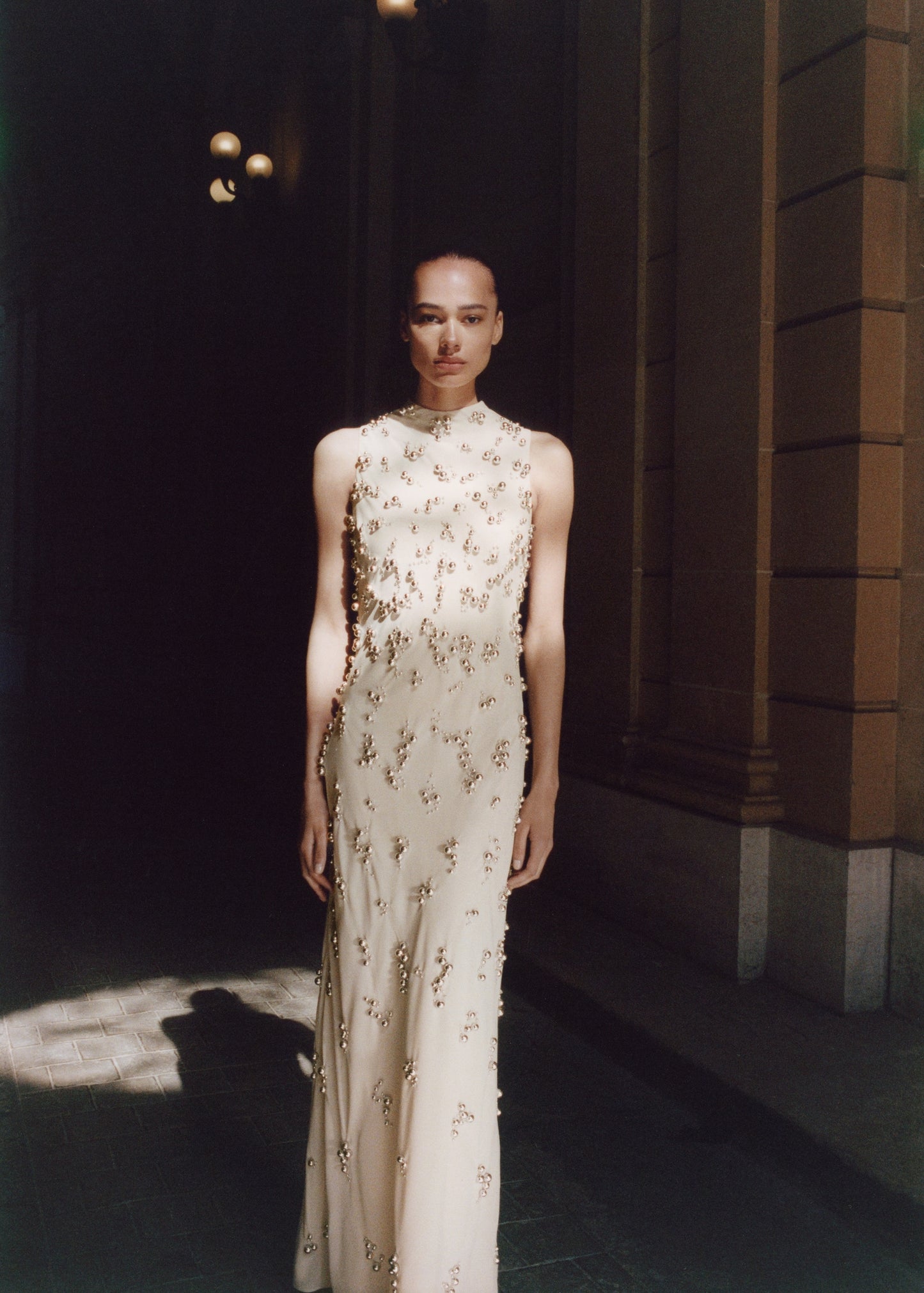 Long dress with embroidered spheres