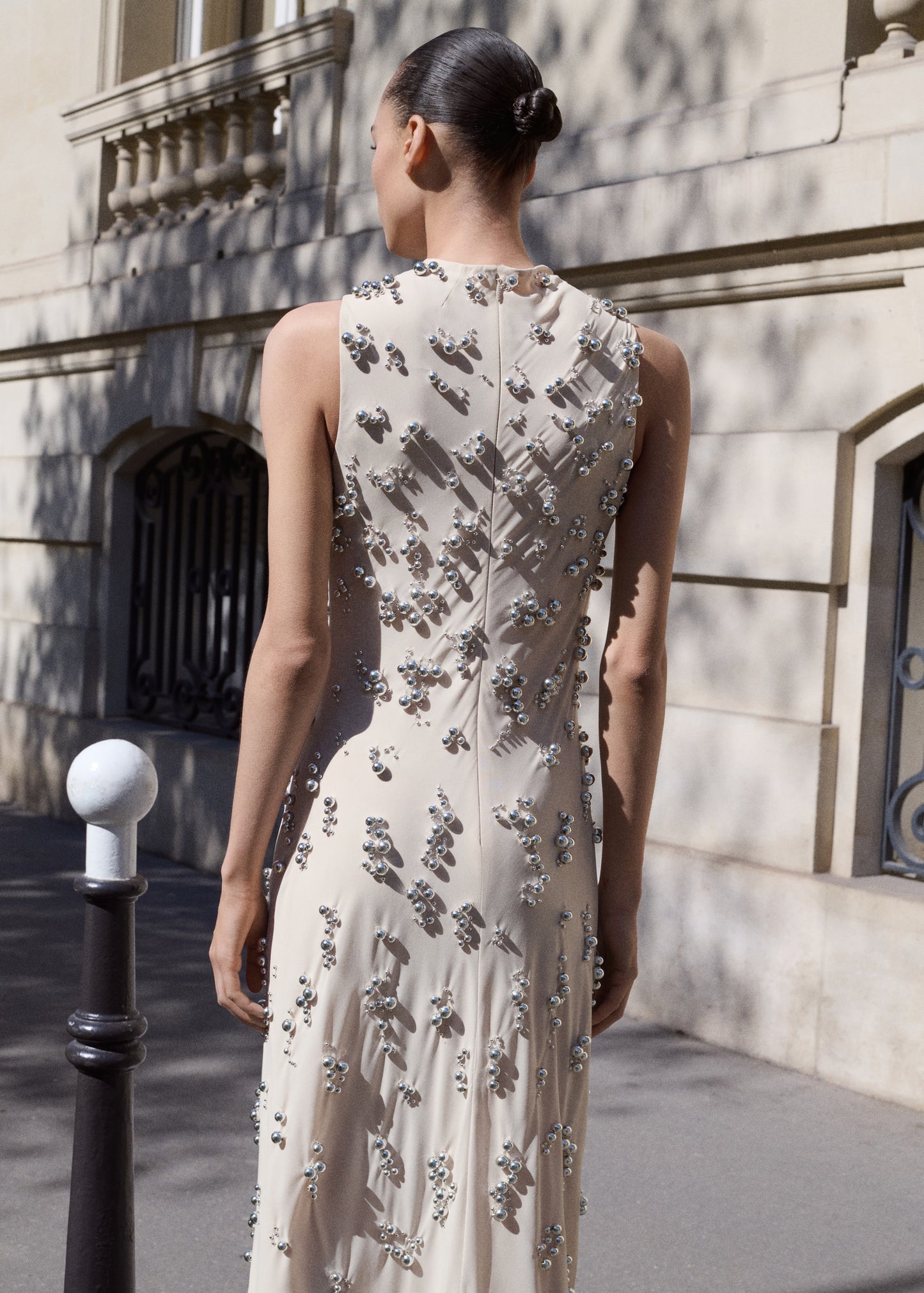 Long dress with embroidered spheres